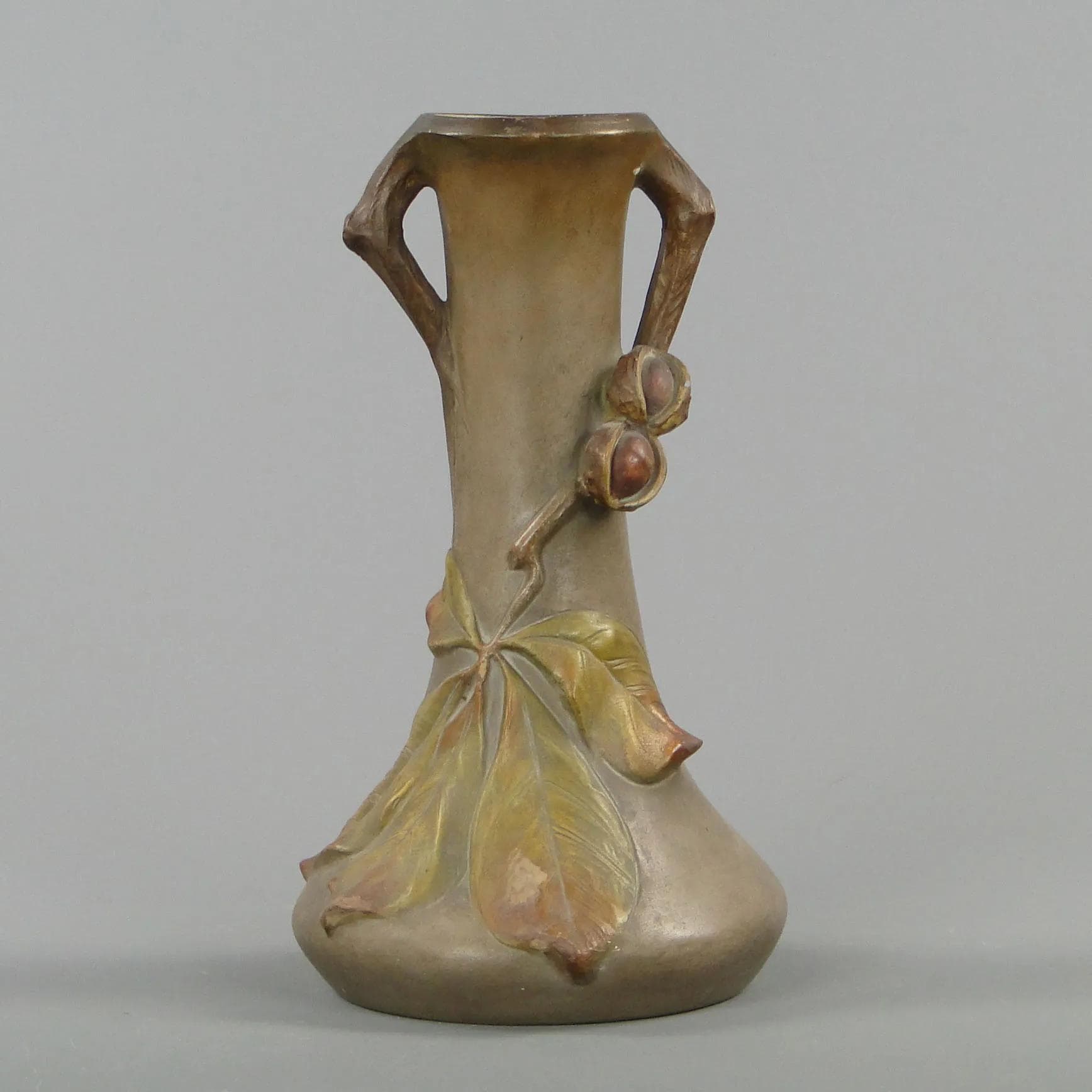 Art Nouveau vase, chestnut motif, multicolor, ceramics, Poland, early 20th c. - 12138