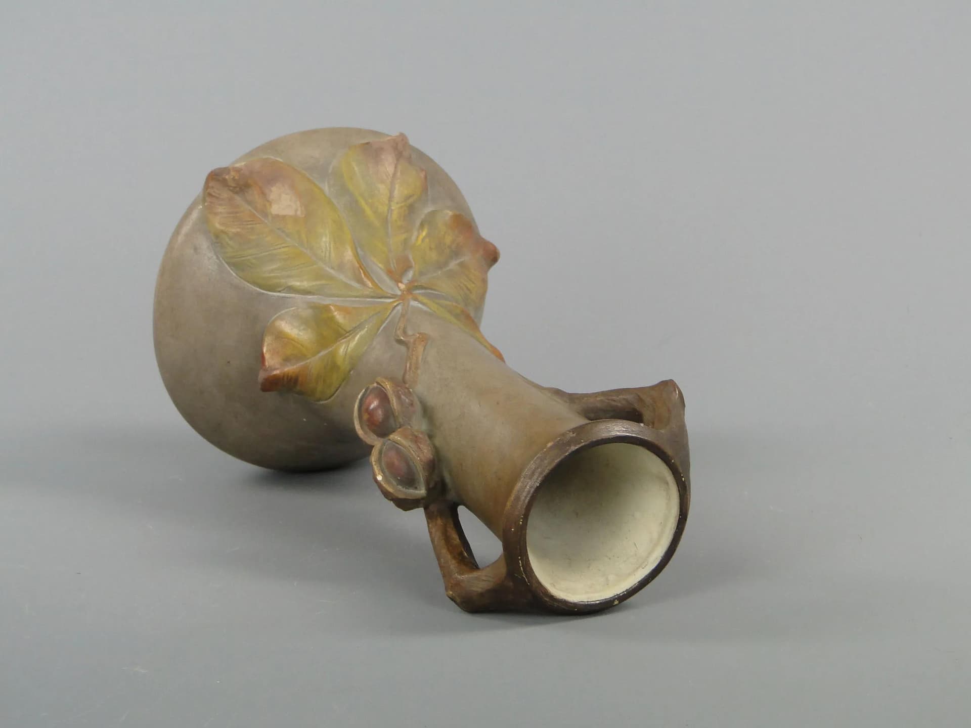 Art Nouveau vase, chestnut motif, multicolor, ceramics, Poland, early 20th c. - 12143