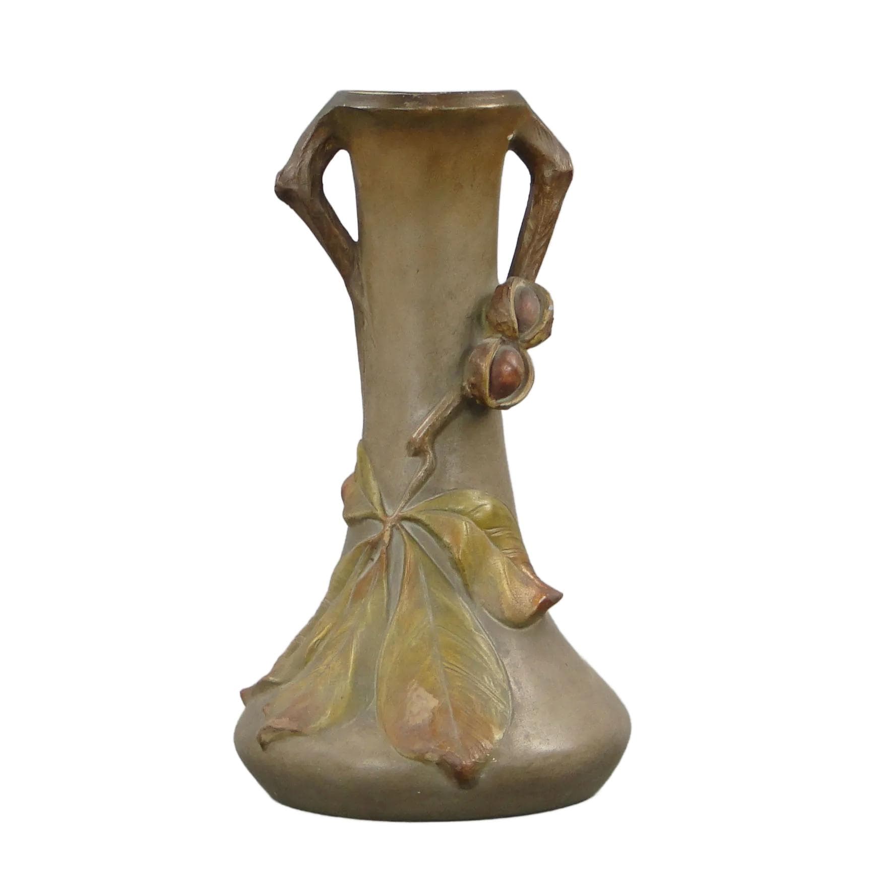 Art Nouveau vase, chestnut motif, multicolor, ceramics, Poland, early 20th c.