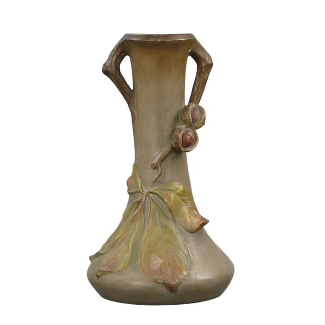 Art Nouveau vase, chestnut motif, multicolor, ceramics, Poland, early 20th c. - DIMENSION