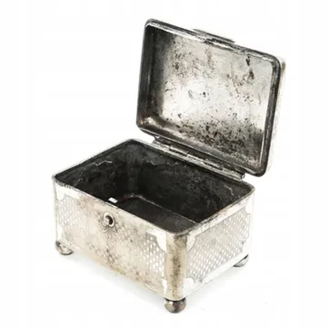 Cukiernica Art Déco, mosiądz srebrzony, Norblin, Polska, lata 20. - 180609