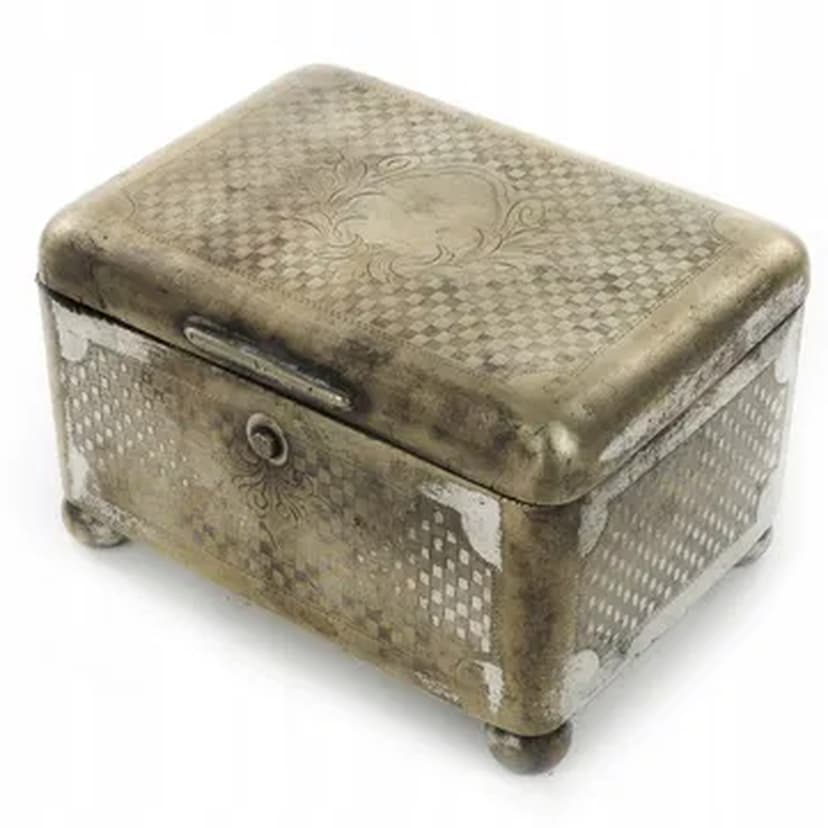 Cukiernica Art Déco, mosiądz srebrzony, Norblin, Polska, lata 20.