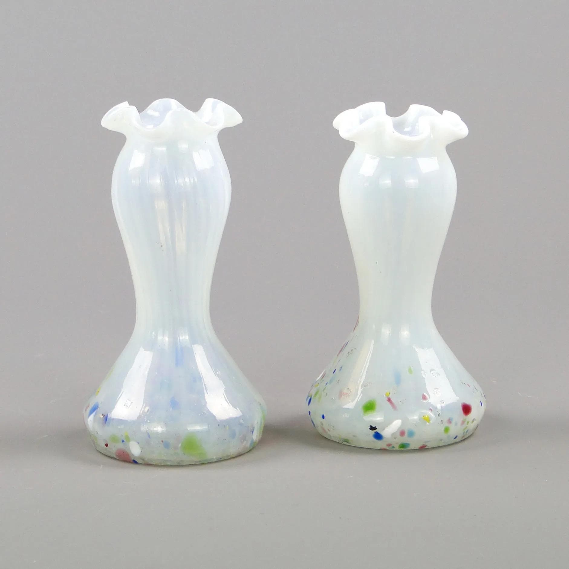 Pair of Art Nouveau vases, multicolor, opalescent glass, Kralik, Czech Republic, 1930s. - 12135