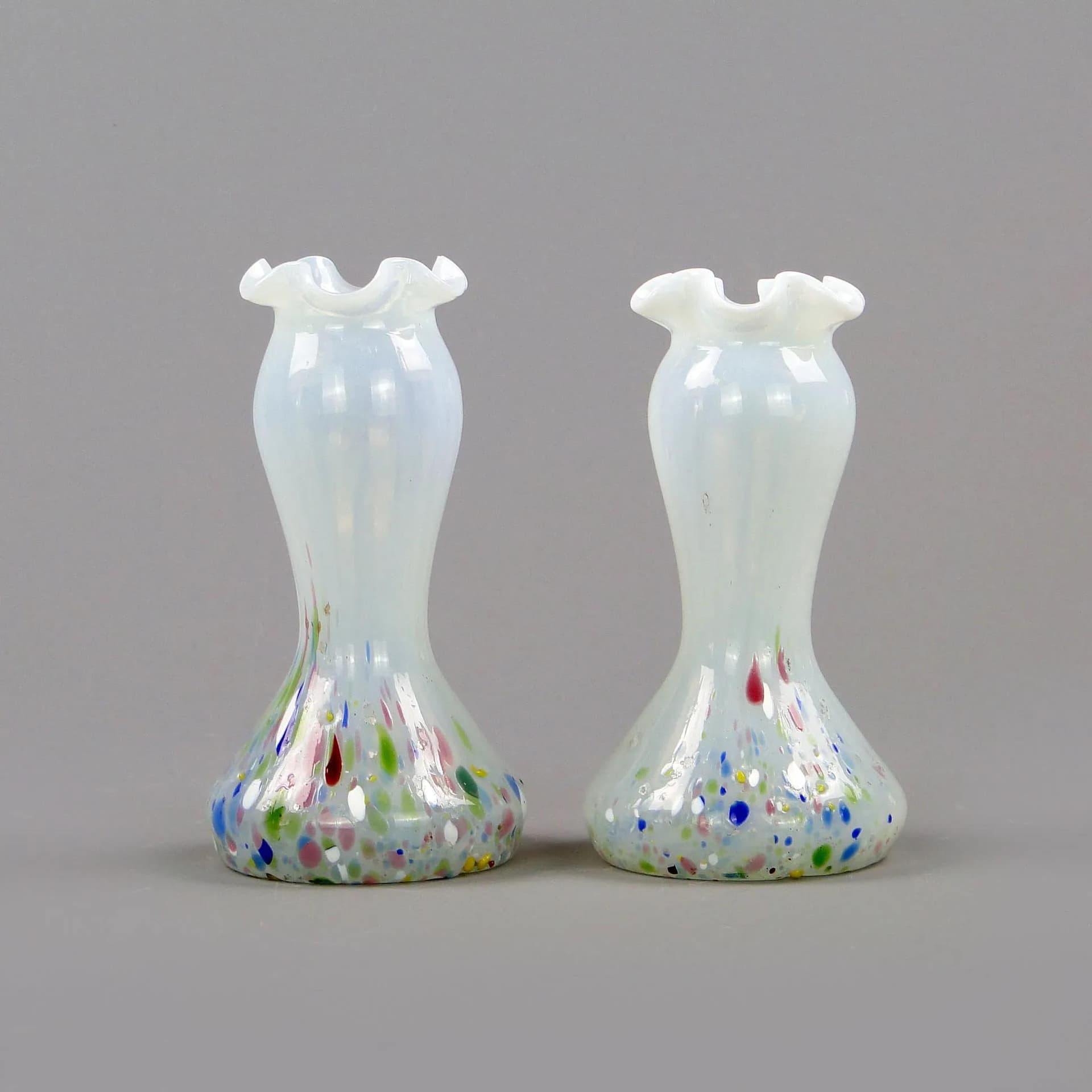 Pair of Art Nouveau vases, multicolor, opalescent glass, Kralik, Czech Republic, 1930s. - 12131