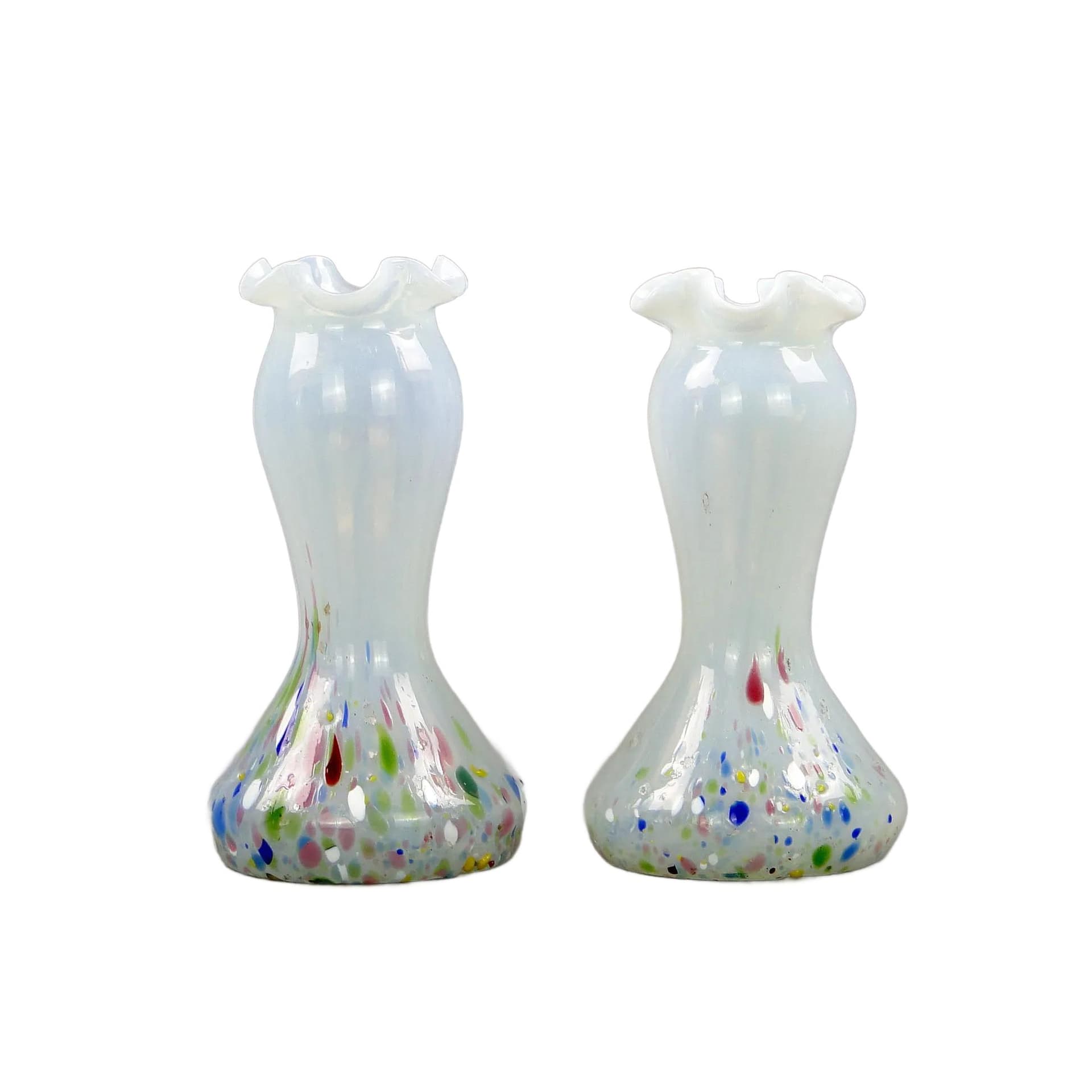 Pair of Art Nouveau vases, multicolor, opalescent glass, Kralik, Czech Republic, 1930s.