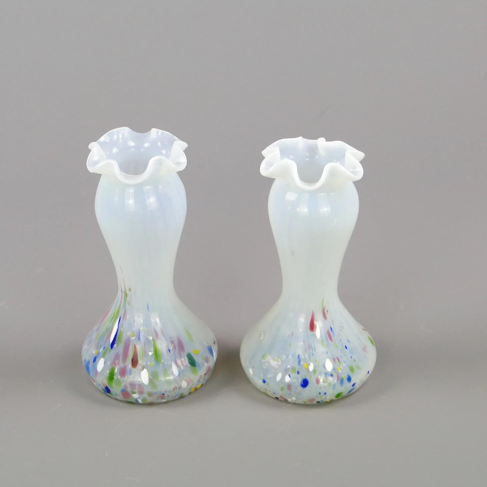 Pair of Art Nouveau vases, multicolor, opalescent glass, Kralik, Czech Republic, 1930s. - 12132