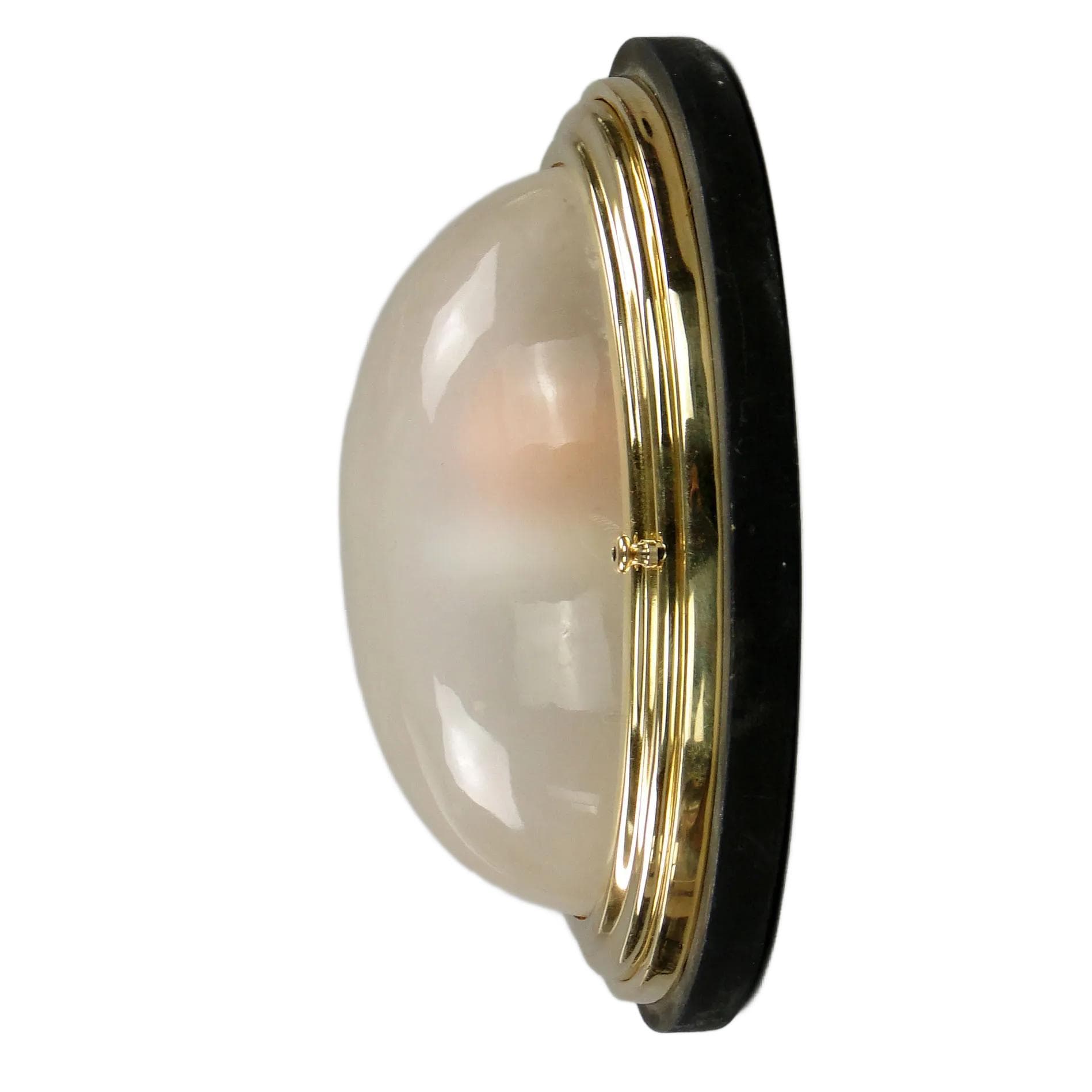 Plafon eliptyczny, mosiądz polerowany, szkło mrożone, drewno czarny, Polska, lata 20.