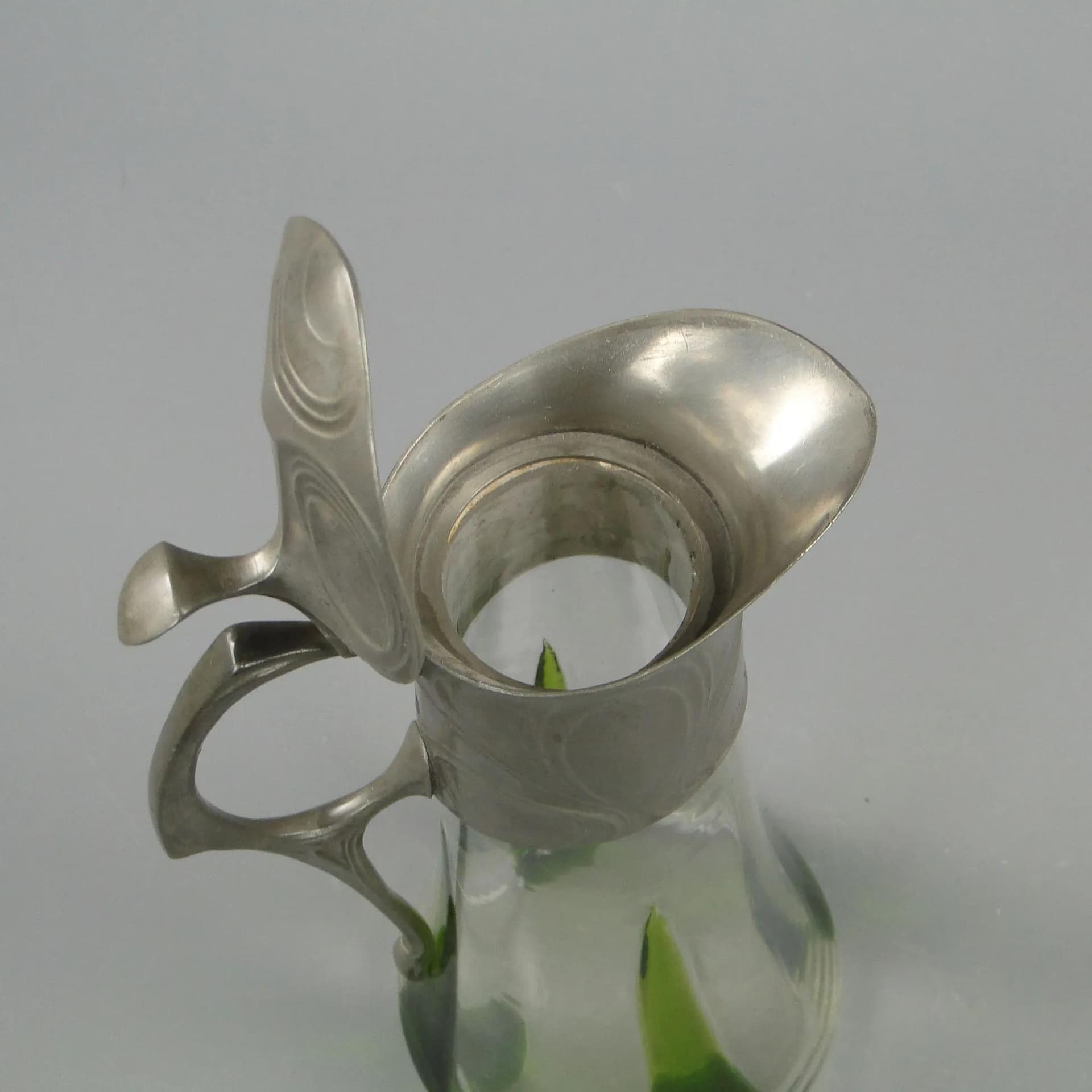 Wine Jug Art Nouveau, transparent glass pewter, by H. Leven, Germany, early 20th c. - 12088