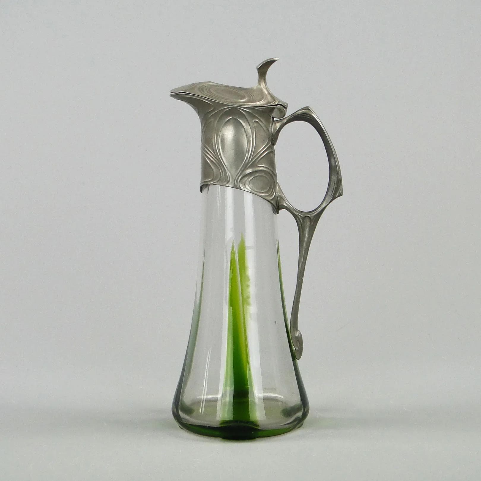 Wine Jug Art Nouveau, transparent glass pewter, by H. Leven, Germany, early 20th c. - 12082