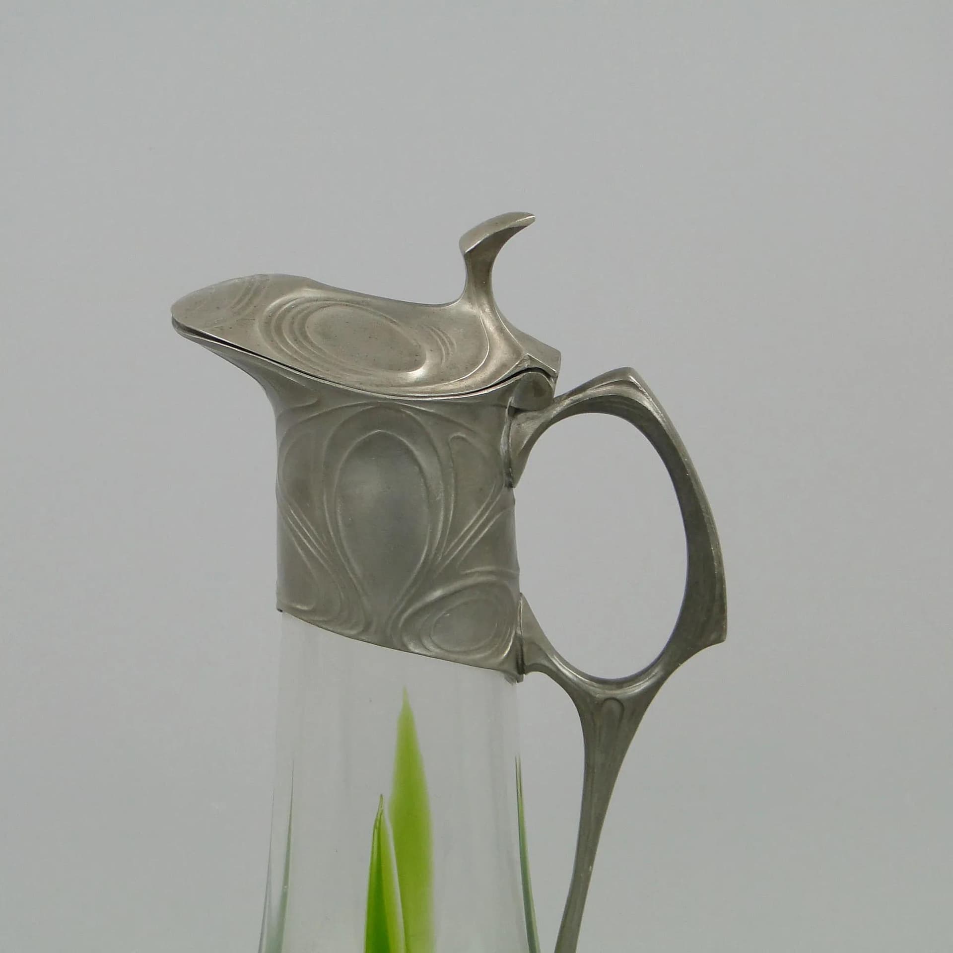 Wine Jug Art Nouveau, transparent glass pewter, by H. Leven, Germany, early 20th c. - 12083