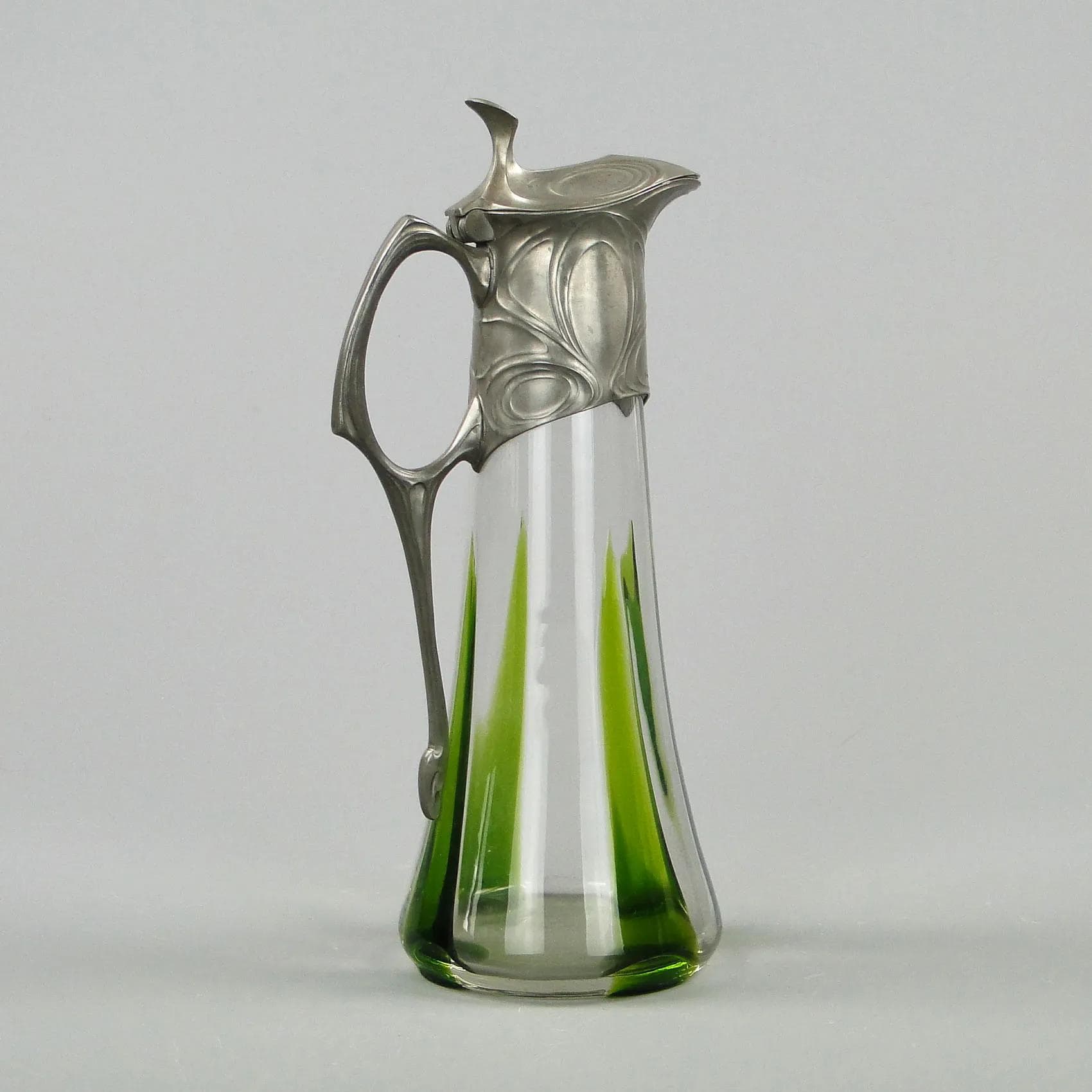 Wine Jug Art Nouveau, transparent glass pewter, by H. Leven, Germany, early 20th c. - 12086