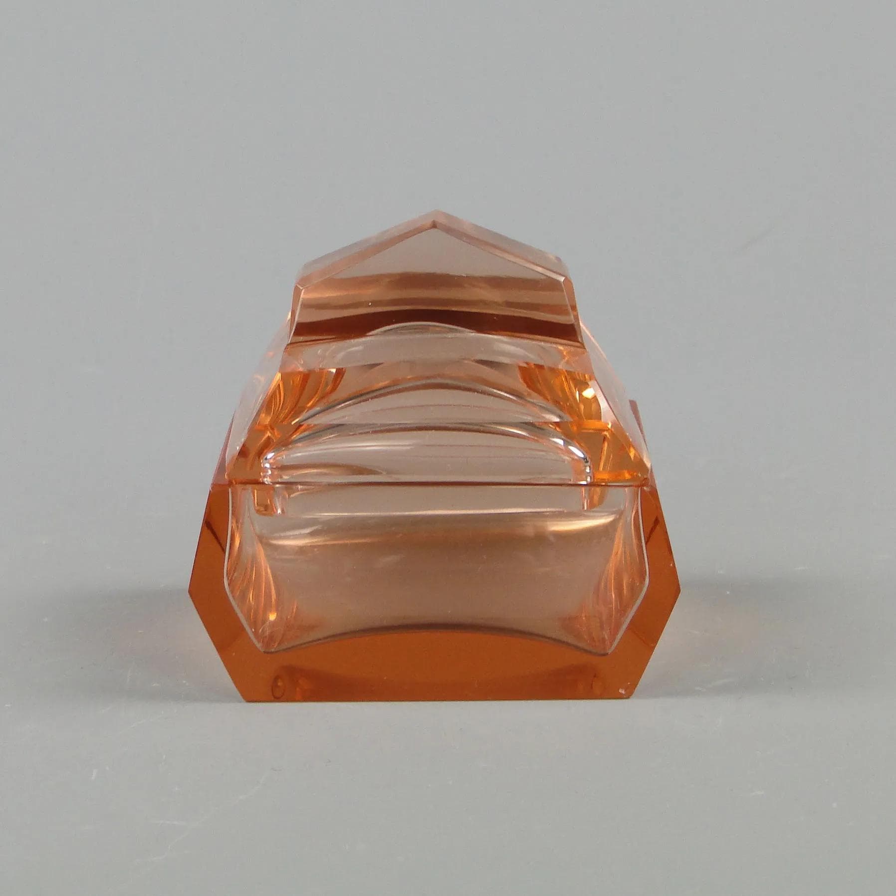 Bonbonniere Art Deco, orange crystal, Moser, Czech Republic, 1960s. - 12074