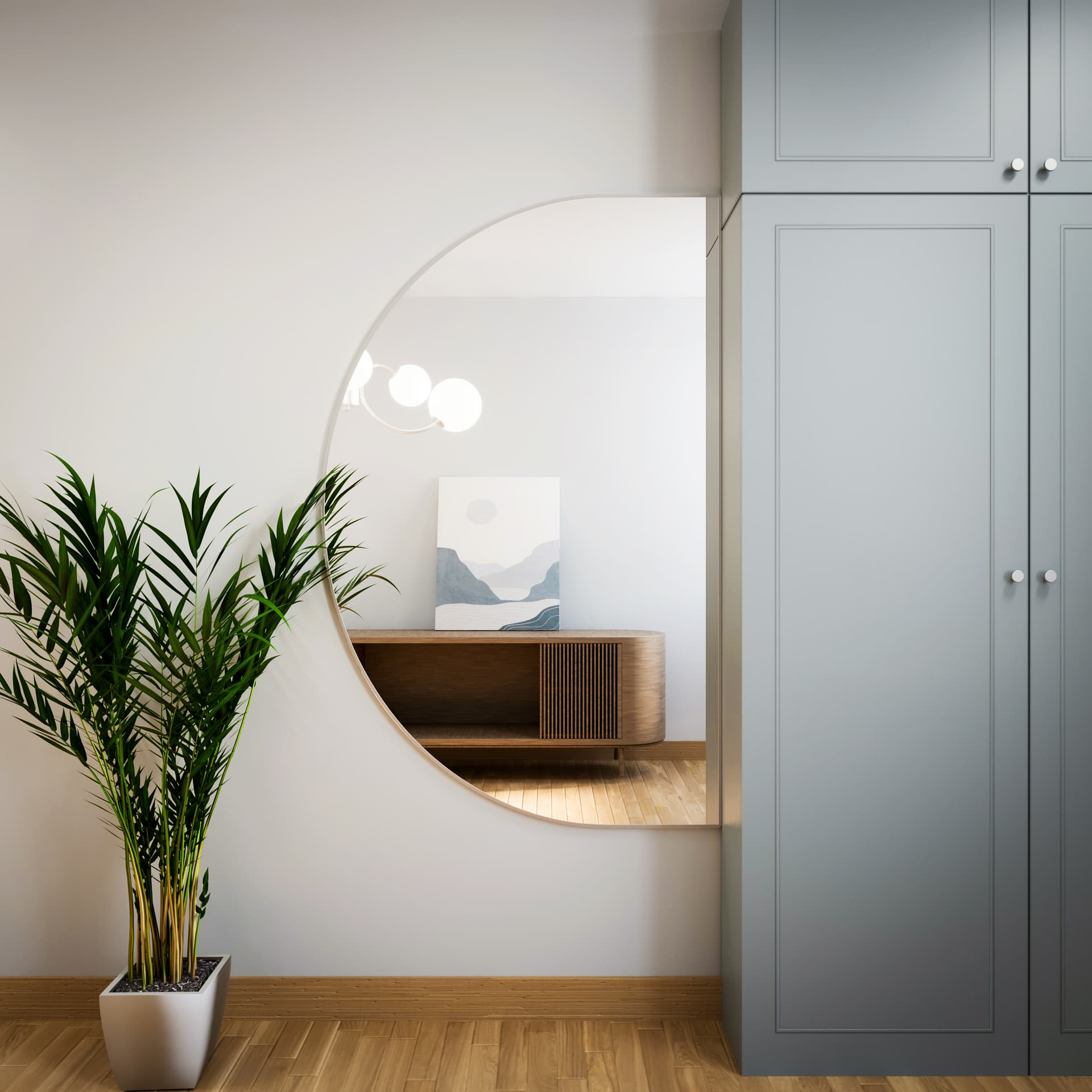 Lustro półokrągłe Tiny Border Semi Round 80x40 cm, srebrne, Baltica - 177249