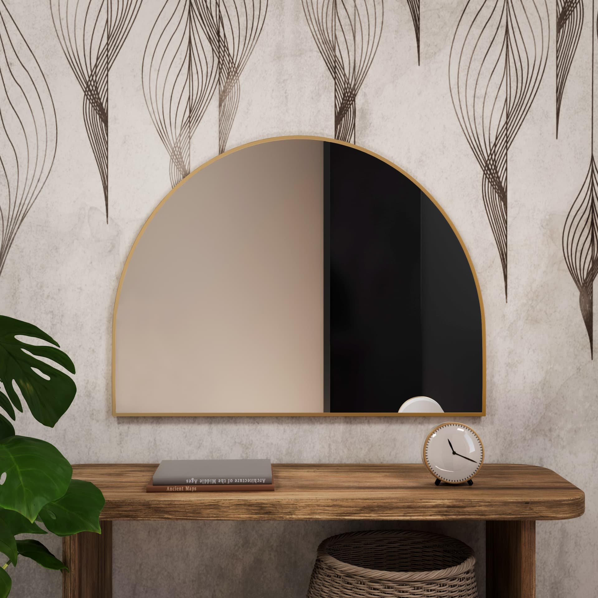 Semi-round mirror Tiny Border Semi Round 100x50 cm, golden, Baltica - 177159