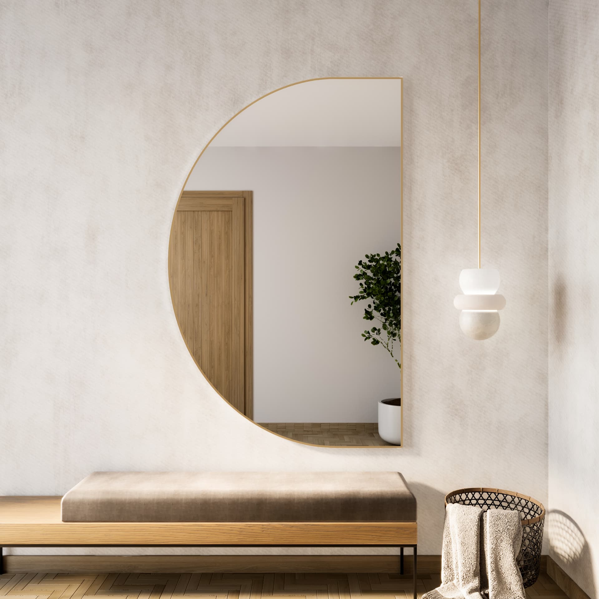 Semi-round mirror Tiny Border Semi Round 150x85 cm, gold, Baltica - 177393