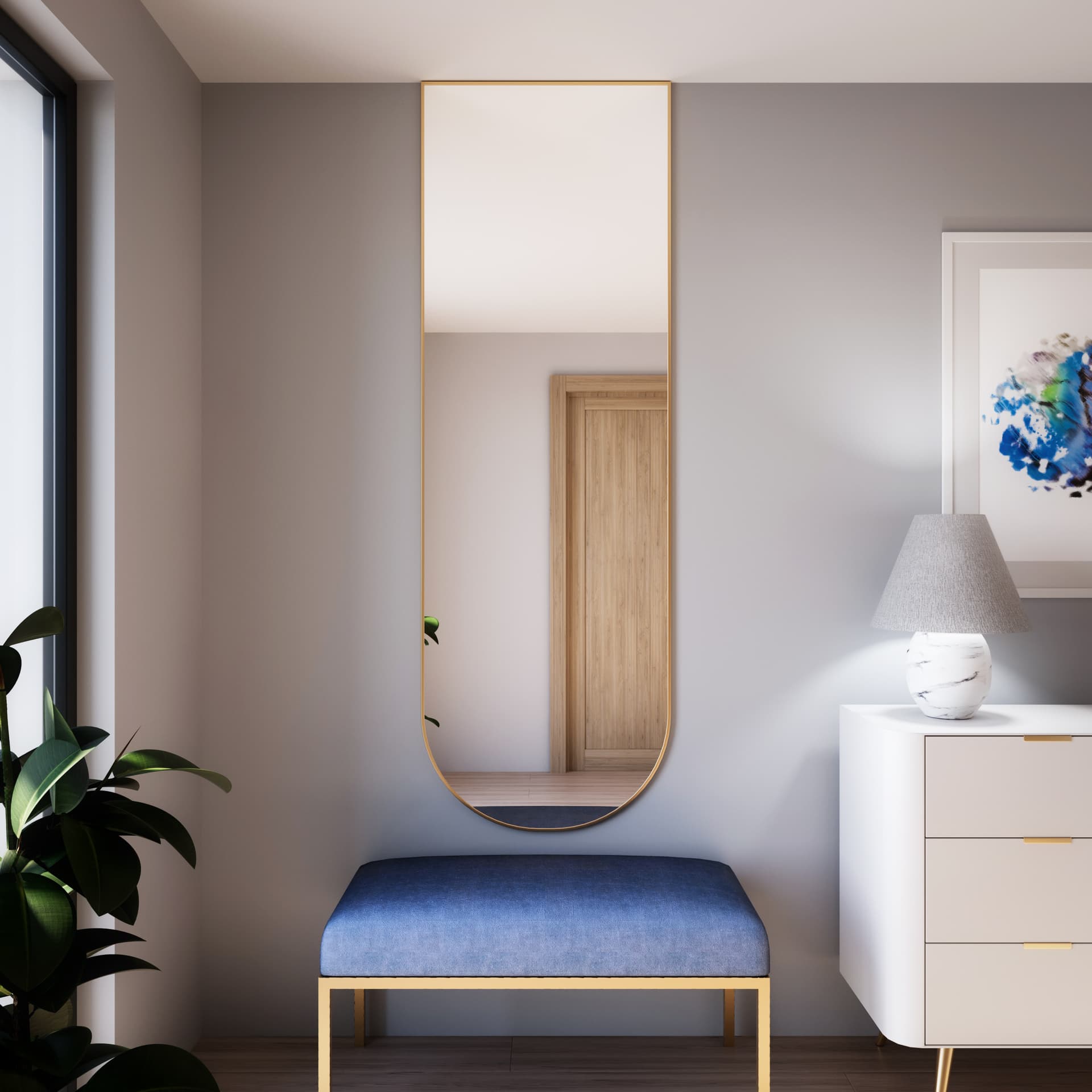 Lustro półowalne Tiny Border Pastille Cut 120x50 cm, złote, Baltica - 177297