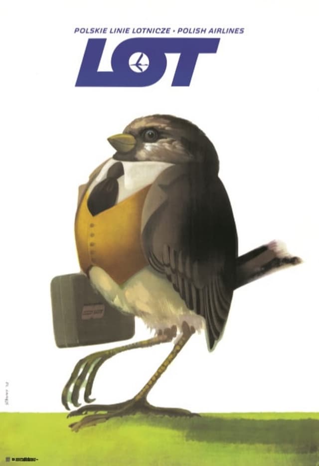 Plakat reklamowy Polskie Linie Lotnicze LOT 97,5x67,5 cm, aut. J. Stanny, Polska Szkoła Plakatu - WYMIARY