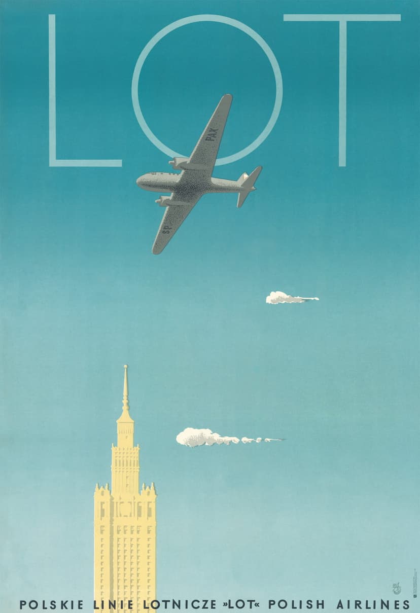 Advertising poster Polish Airlines LOT 98x67.5 cm, by T. Trepkowski, Polska Szkoła Plakatu