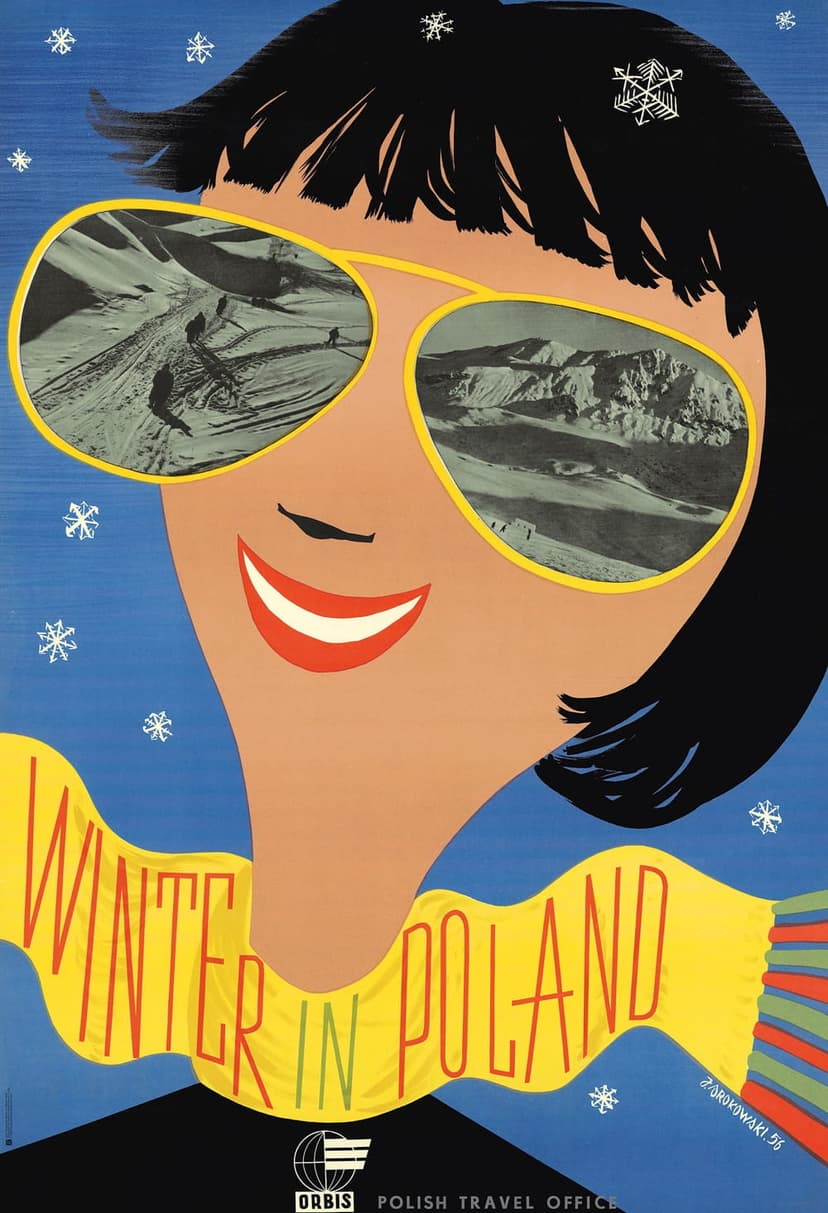 Advertising poster ORBIS Winter in Poland 98.5x67 cm, by J. Srokowski, Polska Szkoła Plakatu
