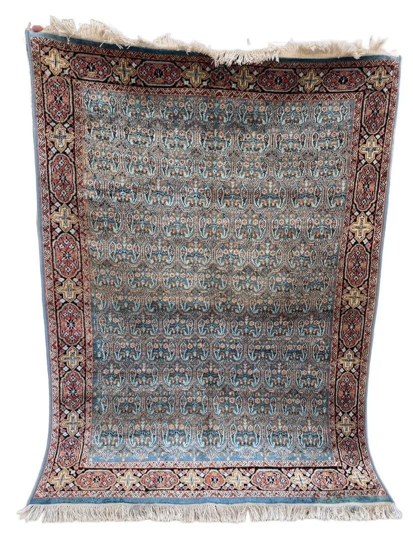 Dywan Ghoum/Qom 190x130 cm, turkusowy, jedwab, Indie