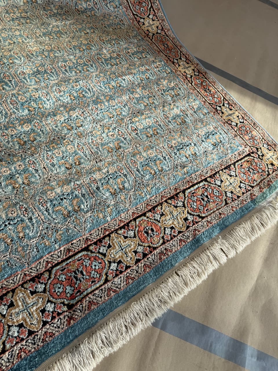 Dywan Ghoum/Qom 190x130 cm, turkusowy, jedwab, Indie - 177714