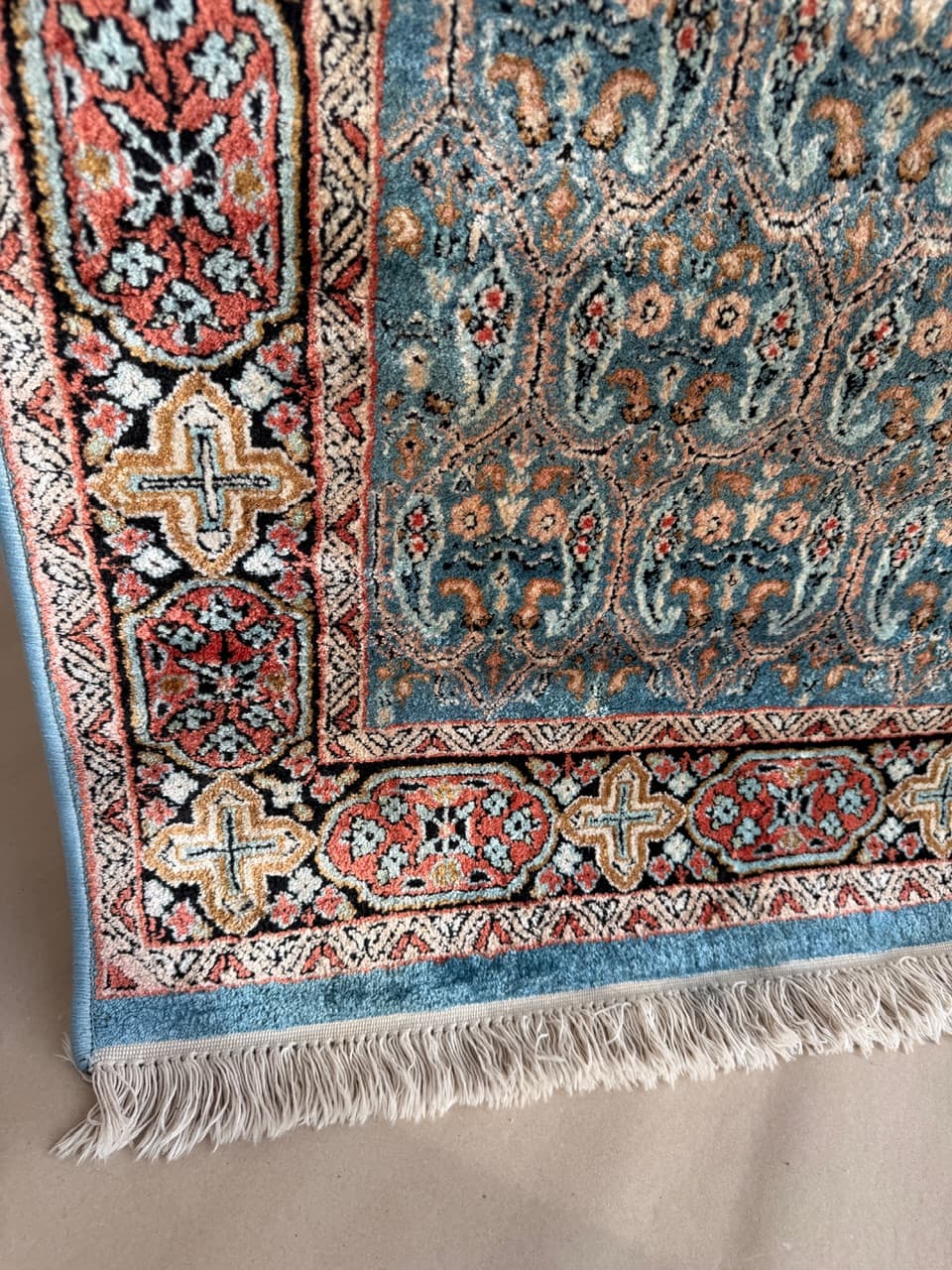 Dywan Ghoum/Qom 190x130 cm, turkusowy, jedwab, Indie - 177704