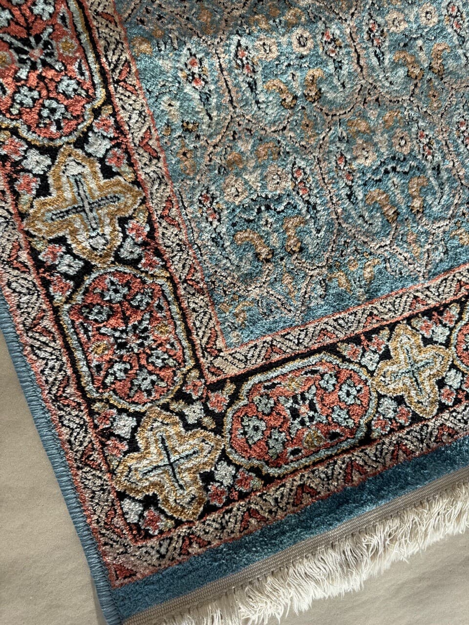 Dywan Ghoum/Qom 190x130 cm, turkusowy, jedwab, Indie - 177707