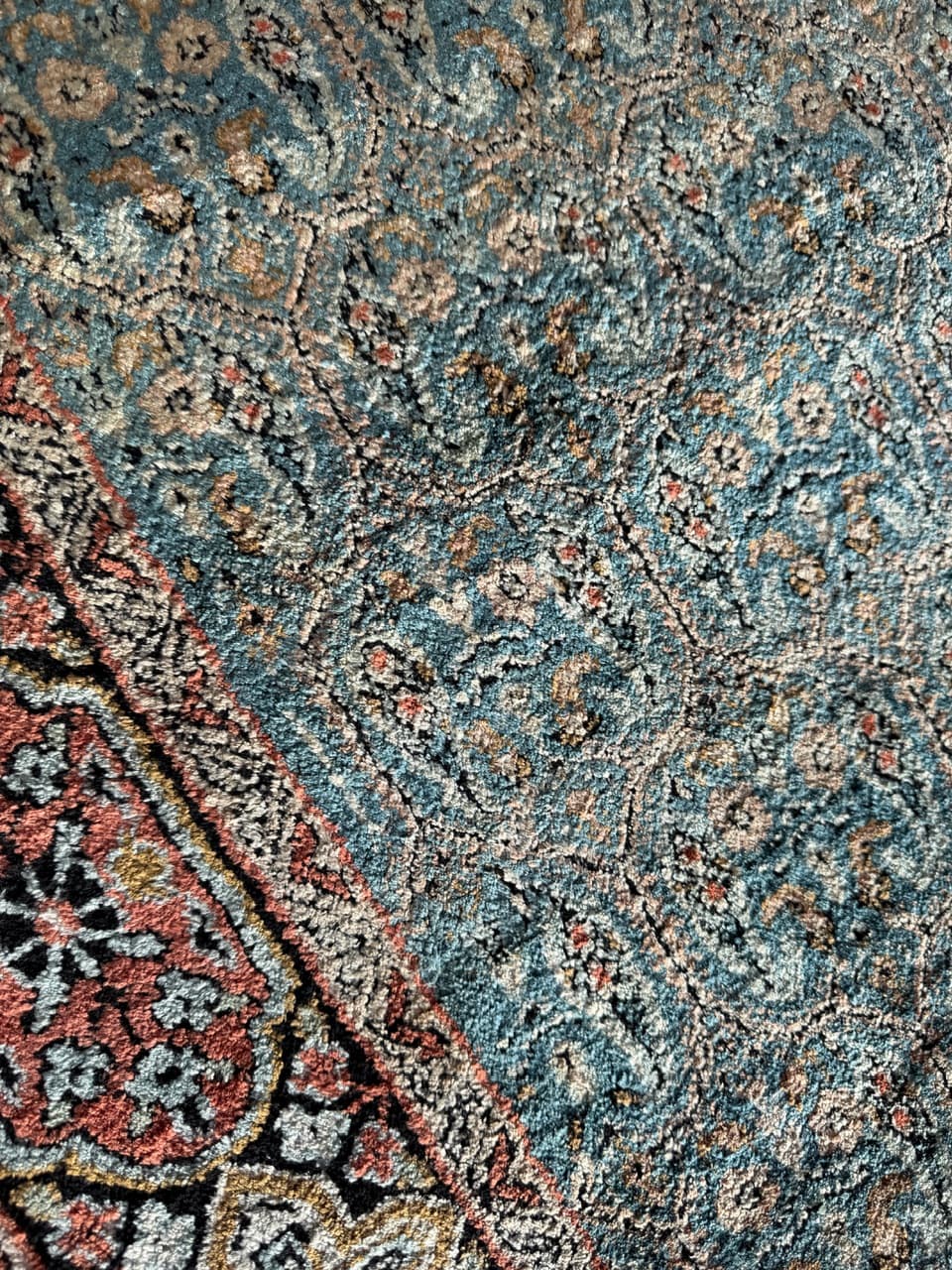 Dywan Ghoum/Qom 190x130 cm, turkusowy, jedwab, Indie - 177711