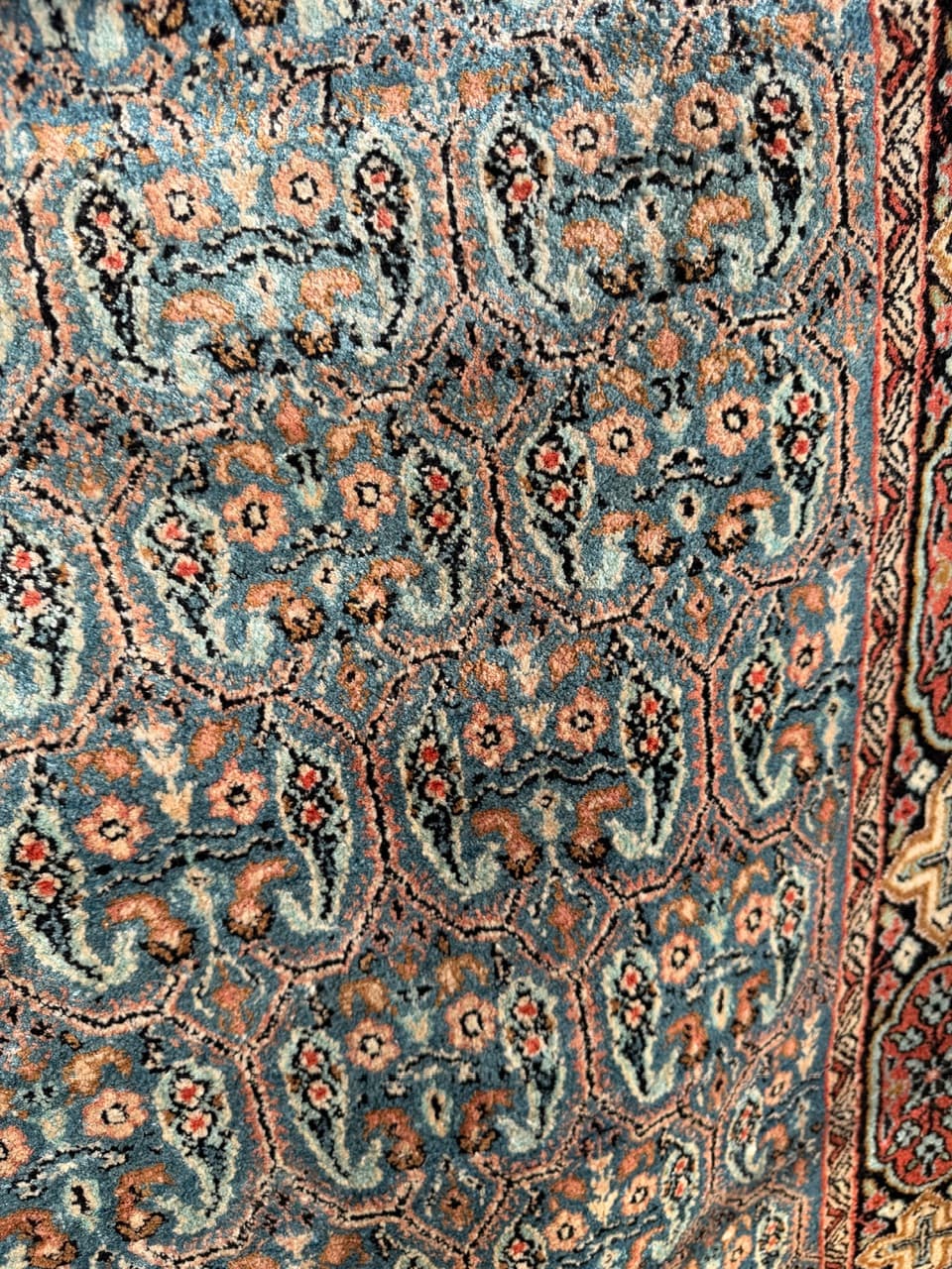 Dywan Ghoum/Qom 190x130 cm, turkusowy, jedwab, Indie - 177703