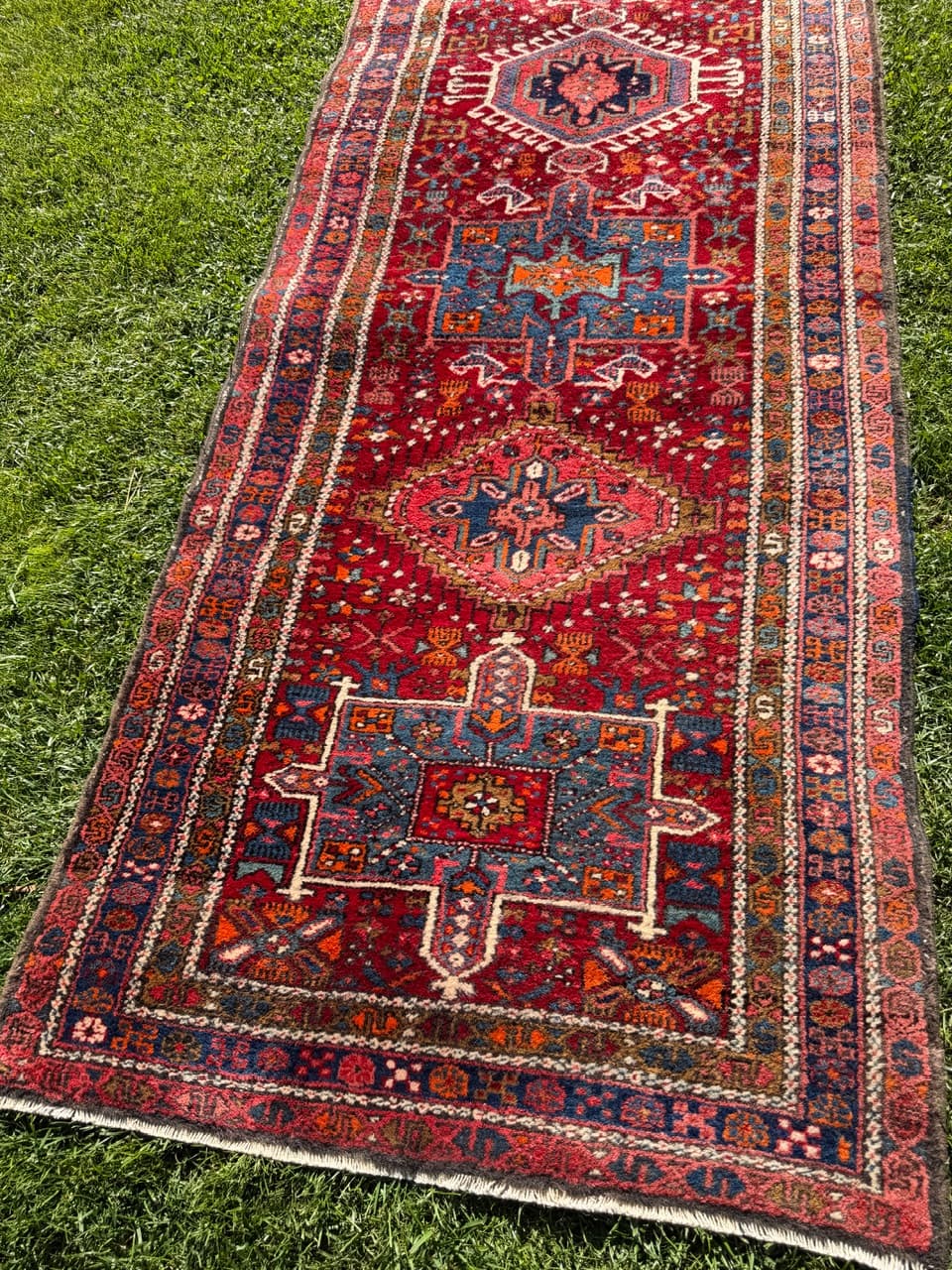 Chodnik Heriz 330x92 cm, czerwony, wełna, Iran, lata 50. - 178017