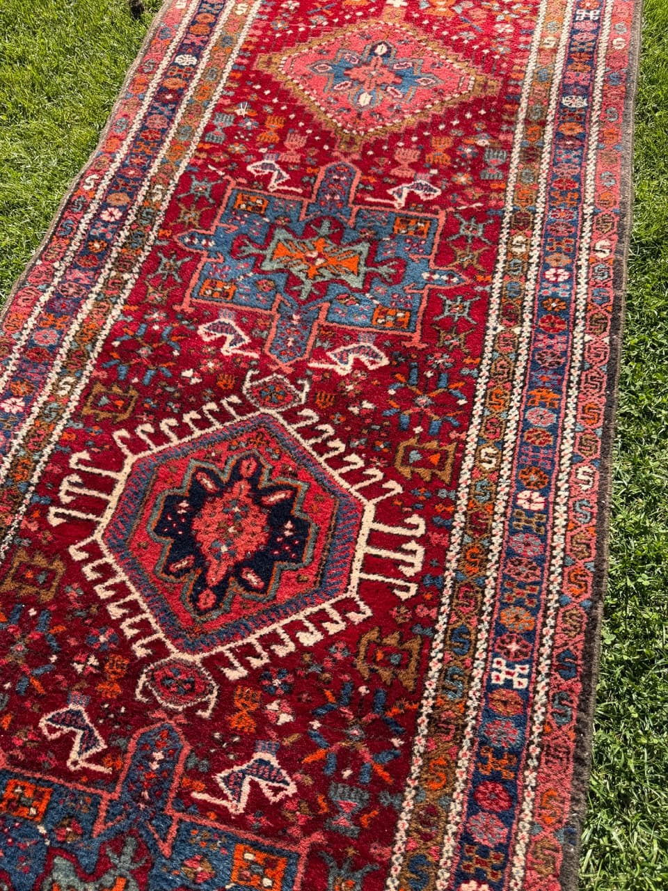 Chodnik Heriz 330x92 cm, czerwony, wełna, Iran, lata 50. - 178016