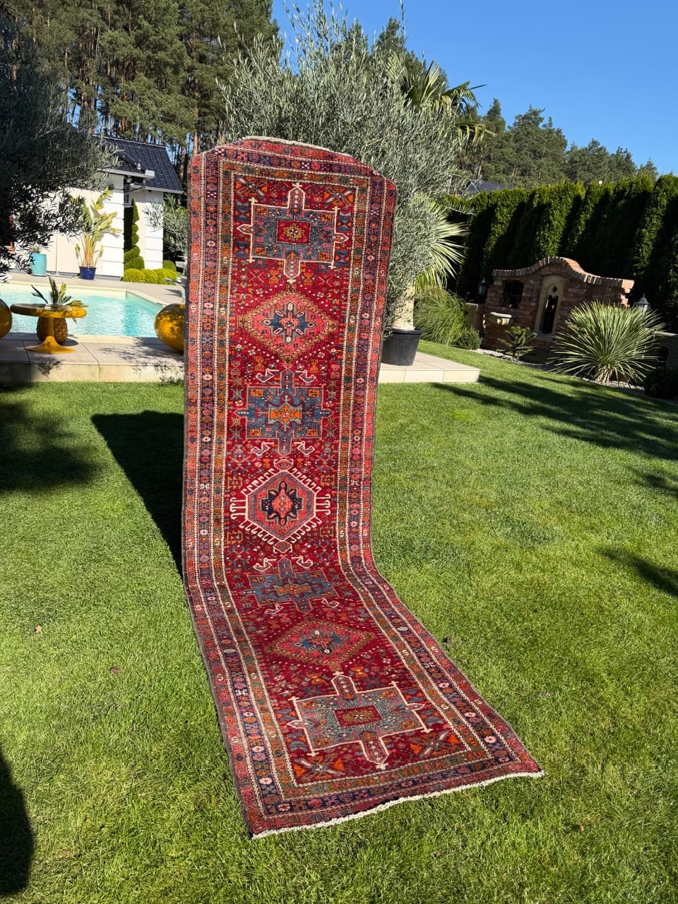 Chodnik Heriz 330x92 cm, czerwony, wełna, Iran, lata 50. - 178007