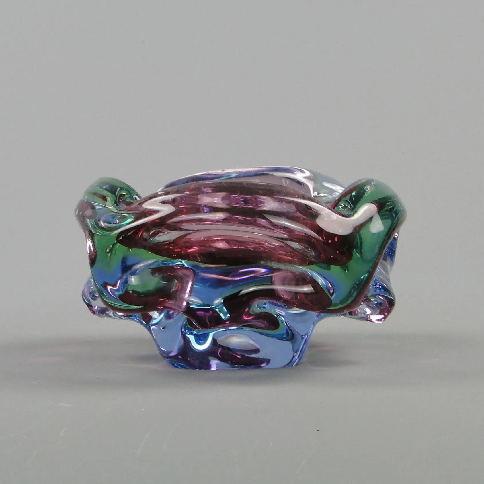 Bowl Propeller, multicolor crystal glass, by J. Kotik, Czechoslovakia, 1950s - 12323