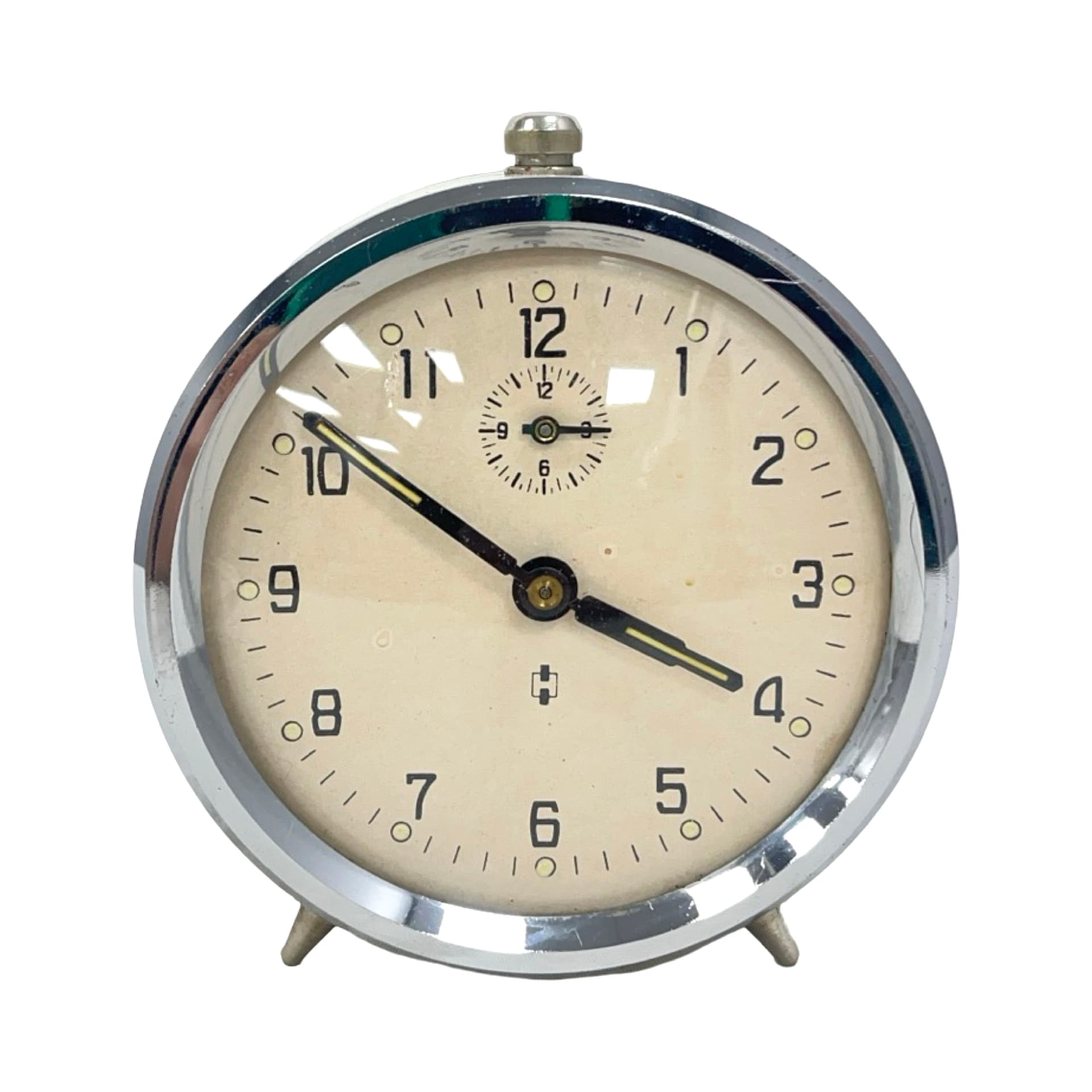 Budzik mechaniczny, kremowy, metal, Niemcy, lata 60. - 178029