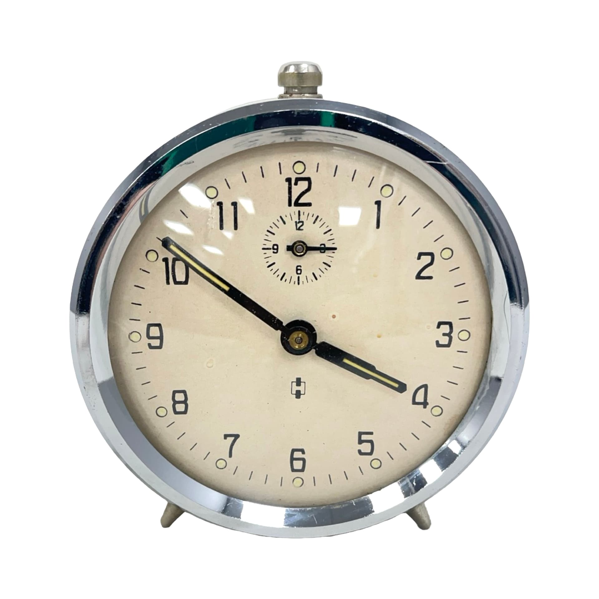 Budzik mechaniczny, kremowy, metal, Niemcy, lata 60. - 178028