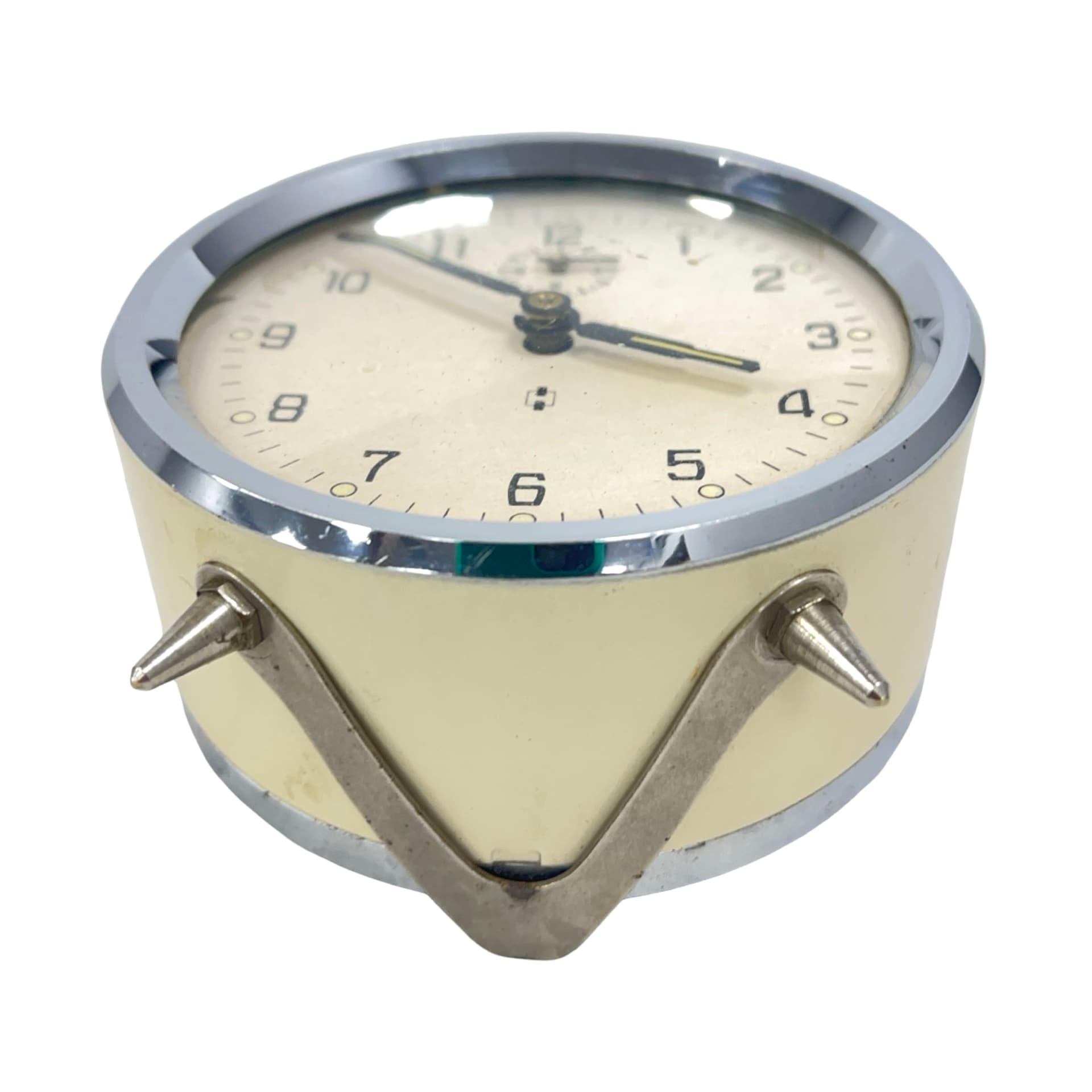 Budzik mechaniczny, kremowy, metal, Niemcy, lata 60. - 178023