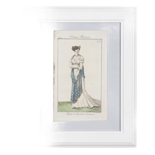 Grafika modowa w stylu Empire, z serii: Costume Parisien. Francja, 1805. - WYMIARY