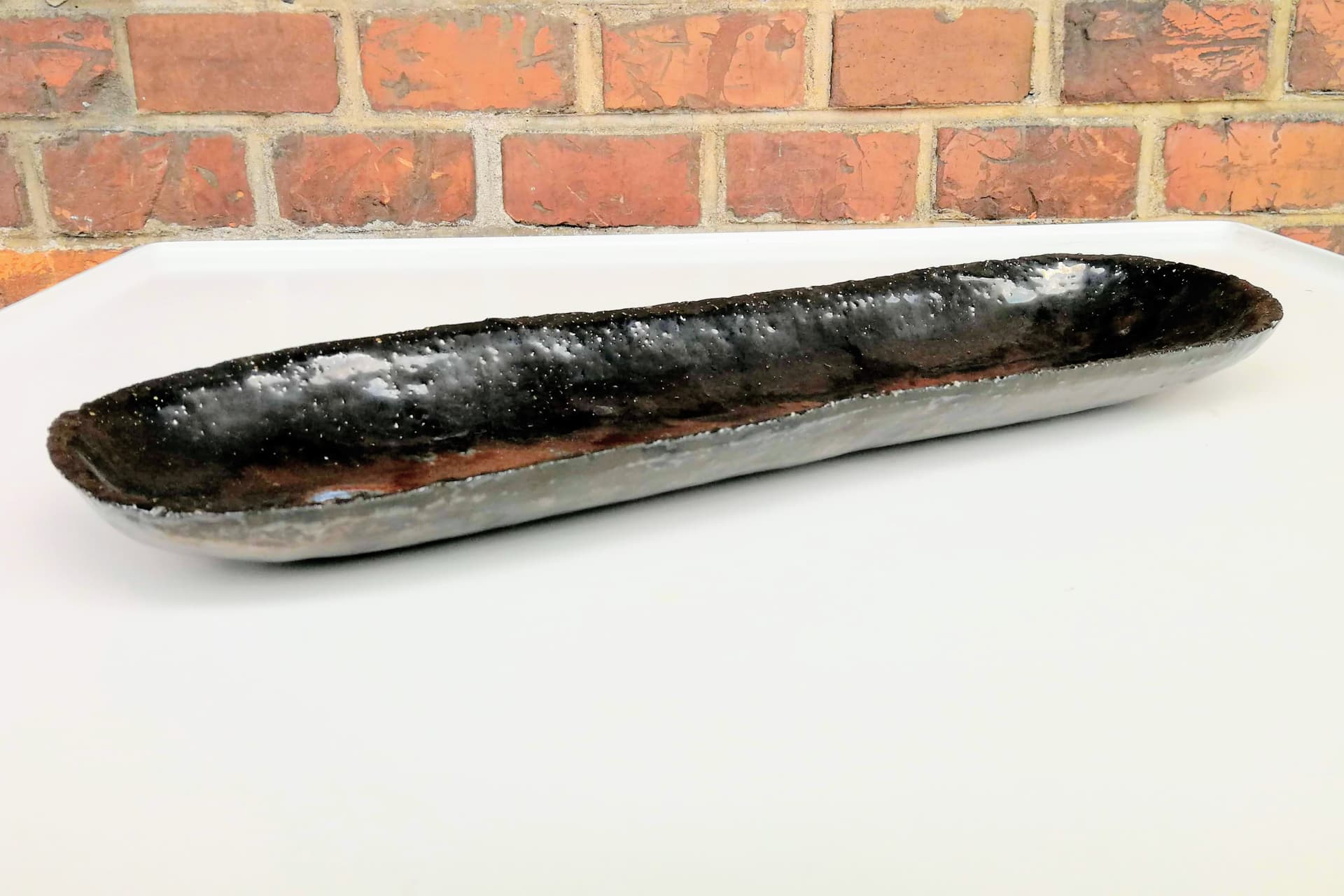 Podłużna patera ceramiczna. Szkliwienie artystyczne. - 178620