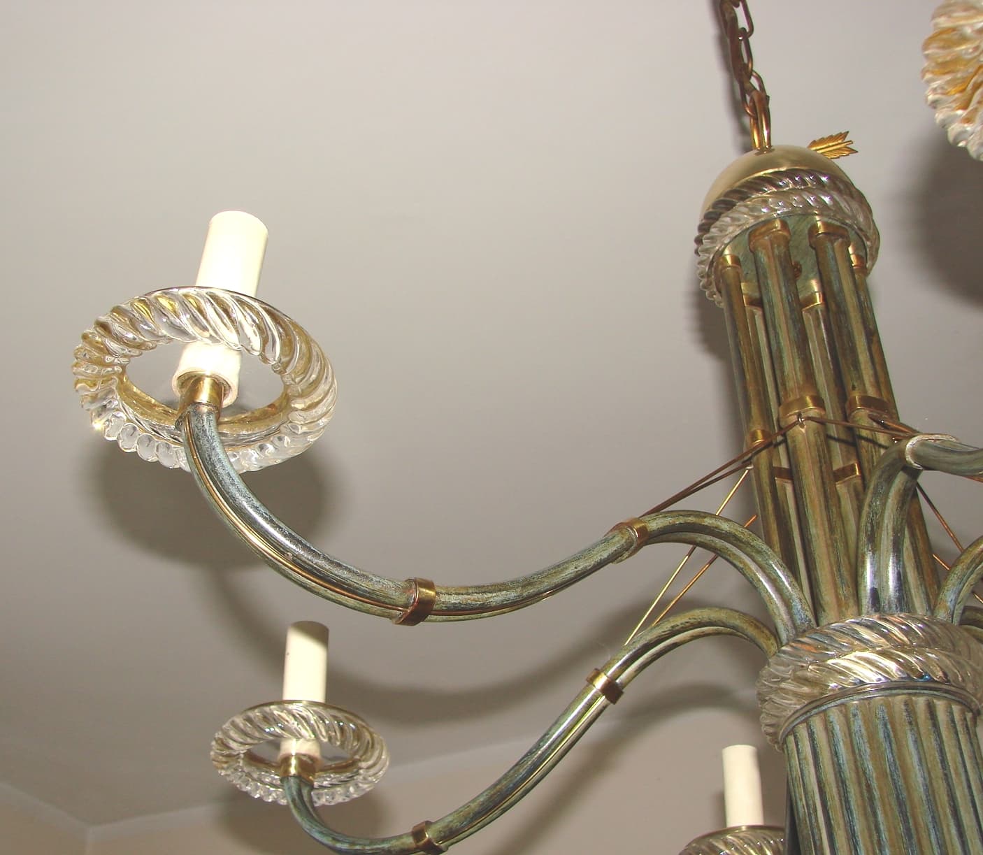 Żyrandol Modern, złoty, mosiądz, metal, szkło, lata 70. - 178716