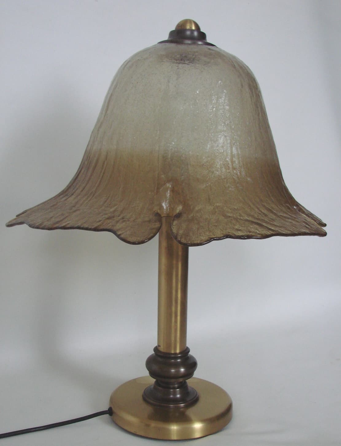 Lampa stołowa, złoty, szkło bursztynowe, mosiądz, Peill & Putzler, Niemcy, lata 70. - 178734