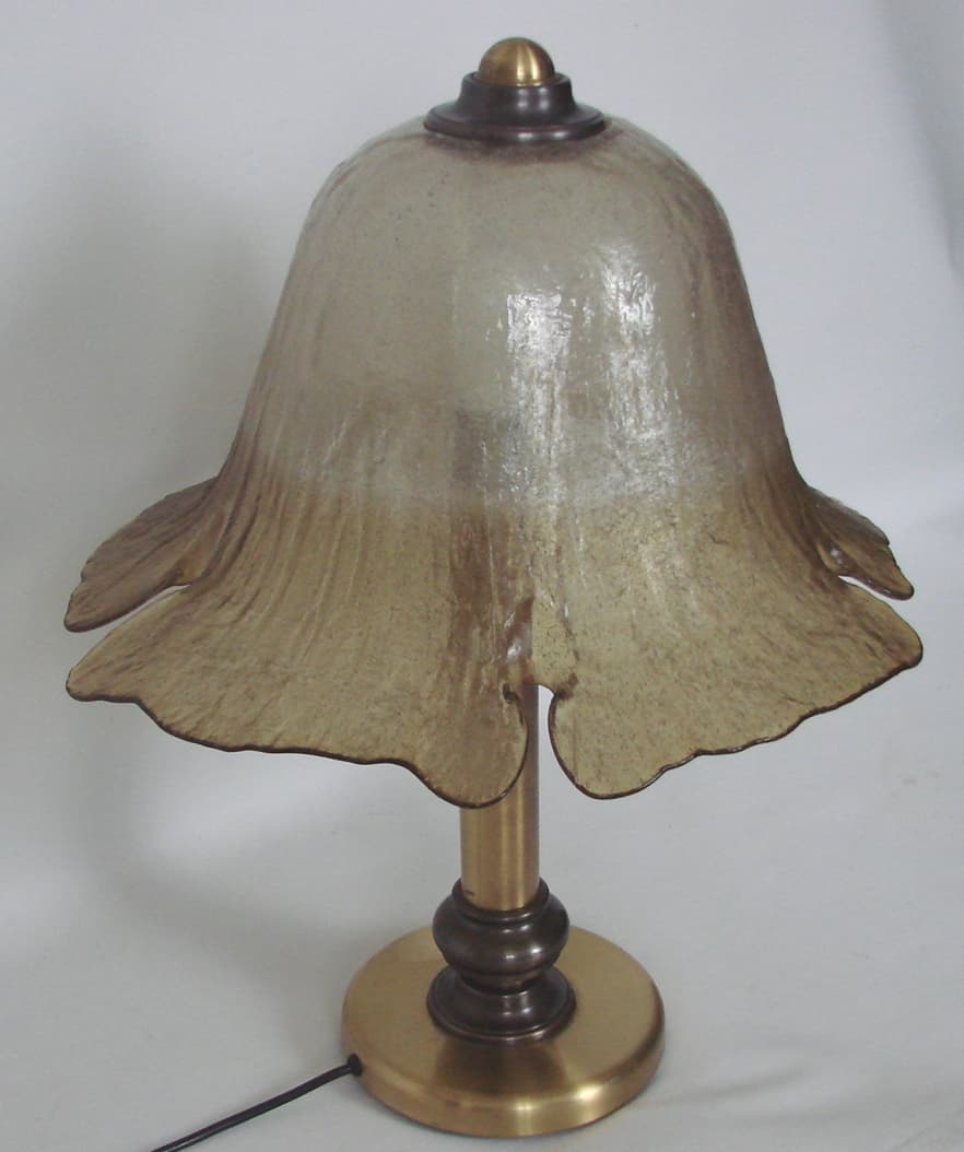 Lampa stołowa, złoty, szkło bursztynowe, mosiądz, Peill & Putzler, Niemcy, lata 70. - 178731