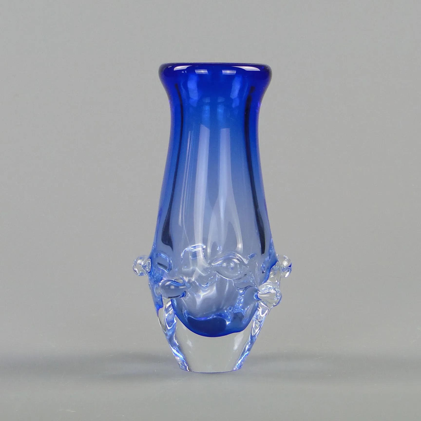Wazon, szkło niebieski, proj. J. Beranek, Huta Skrdlovice, Czechosłowacja, lata 60. - 12543
