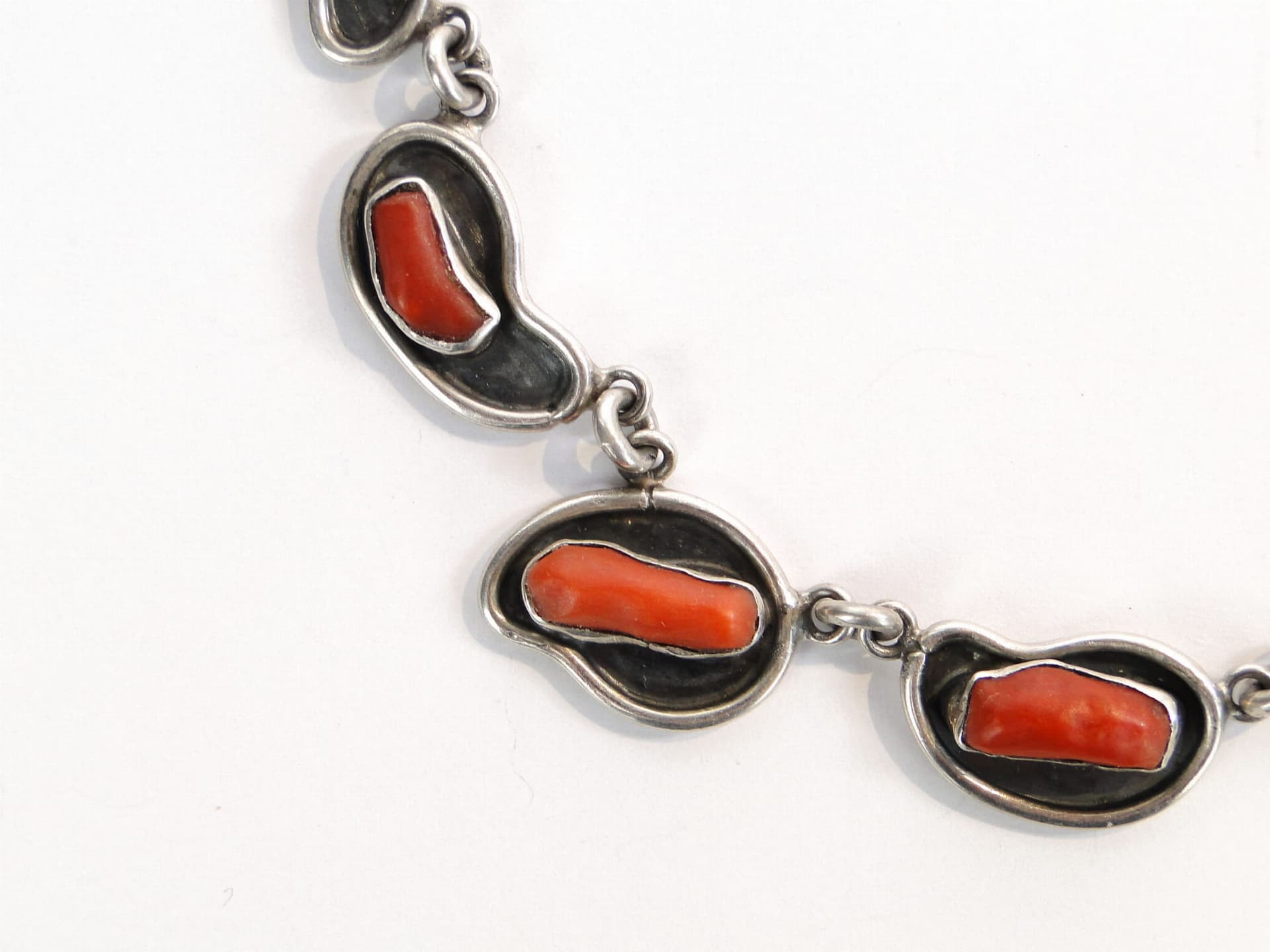 Modernist Necklace, Silver, Red Coral, Poland, 1960s. - 178751