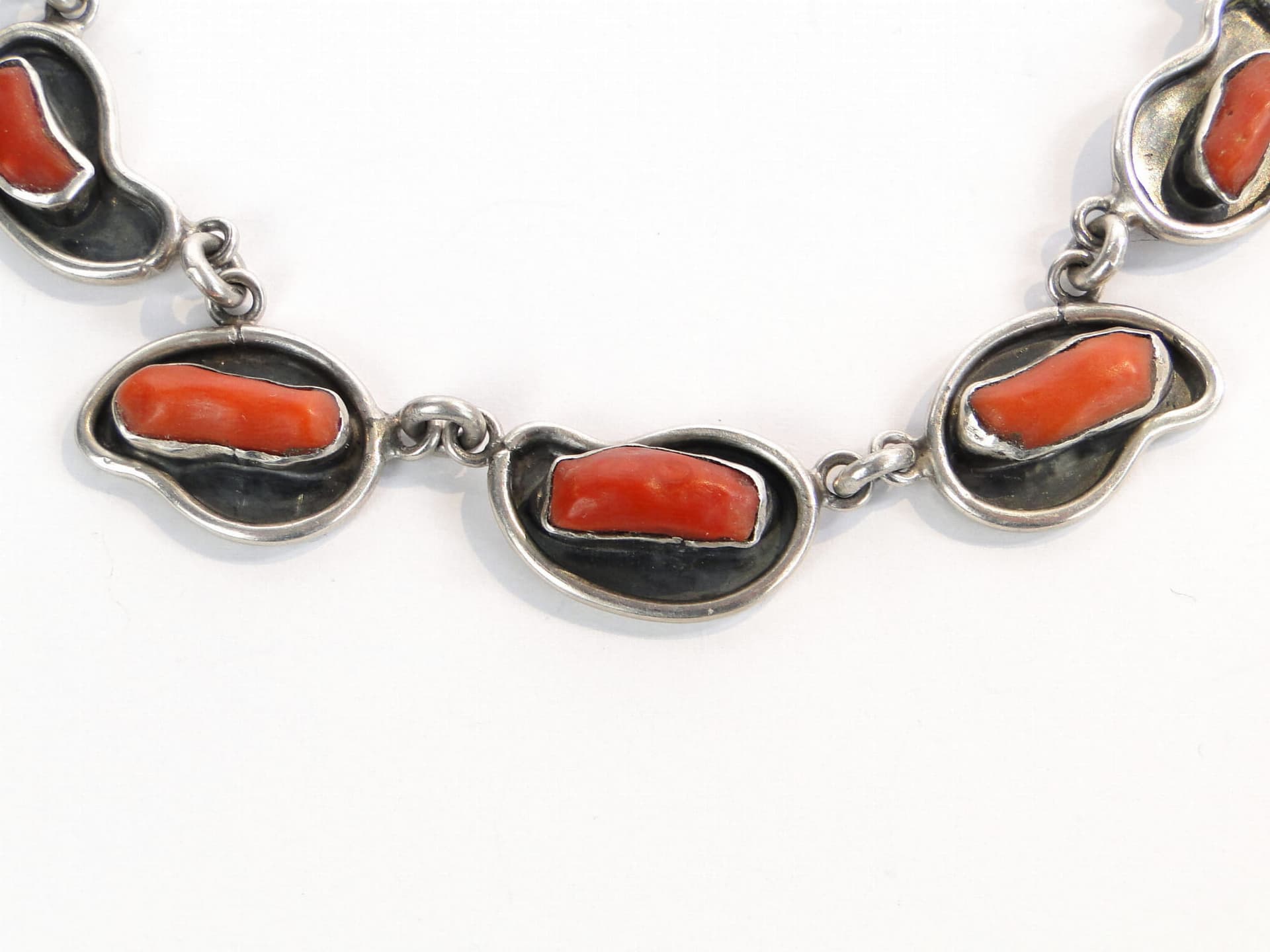 Modernist Necklace, Silver, Red Coral, Poland, 1960s. - 178750