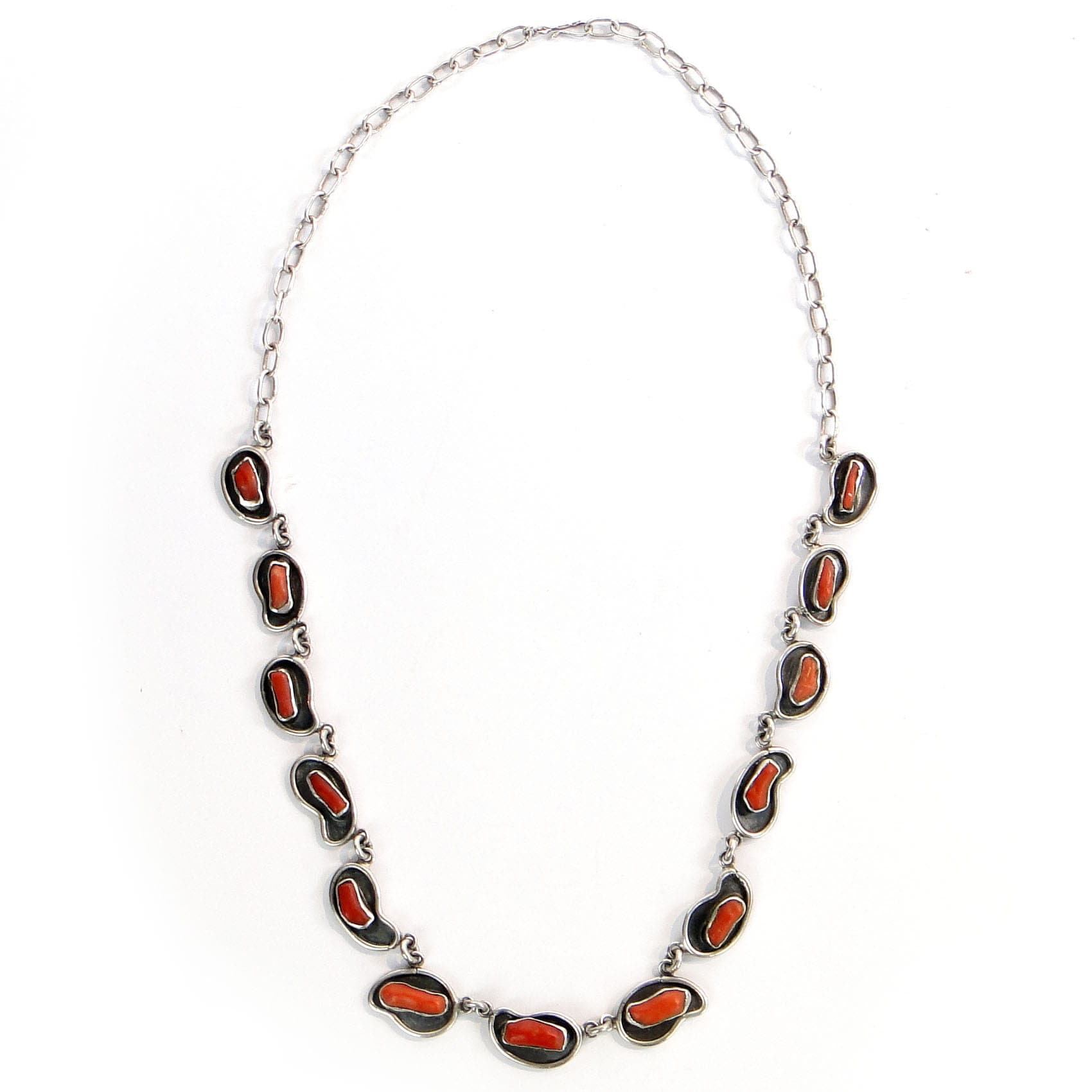 Modernist Necklace, Silver, Red Coral, Poland, 1960s. - 178747