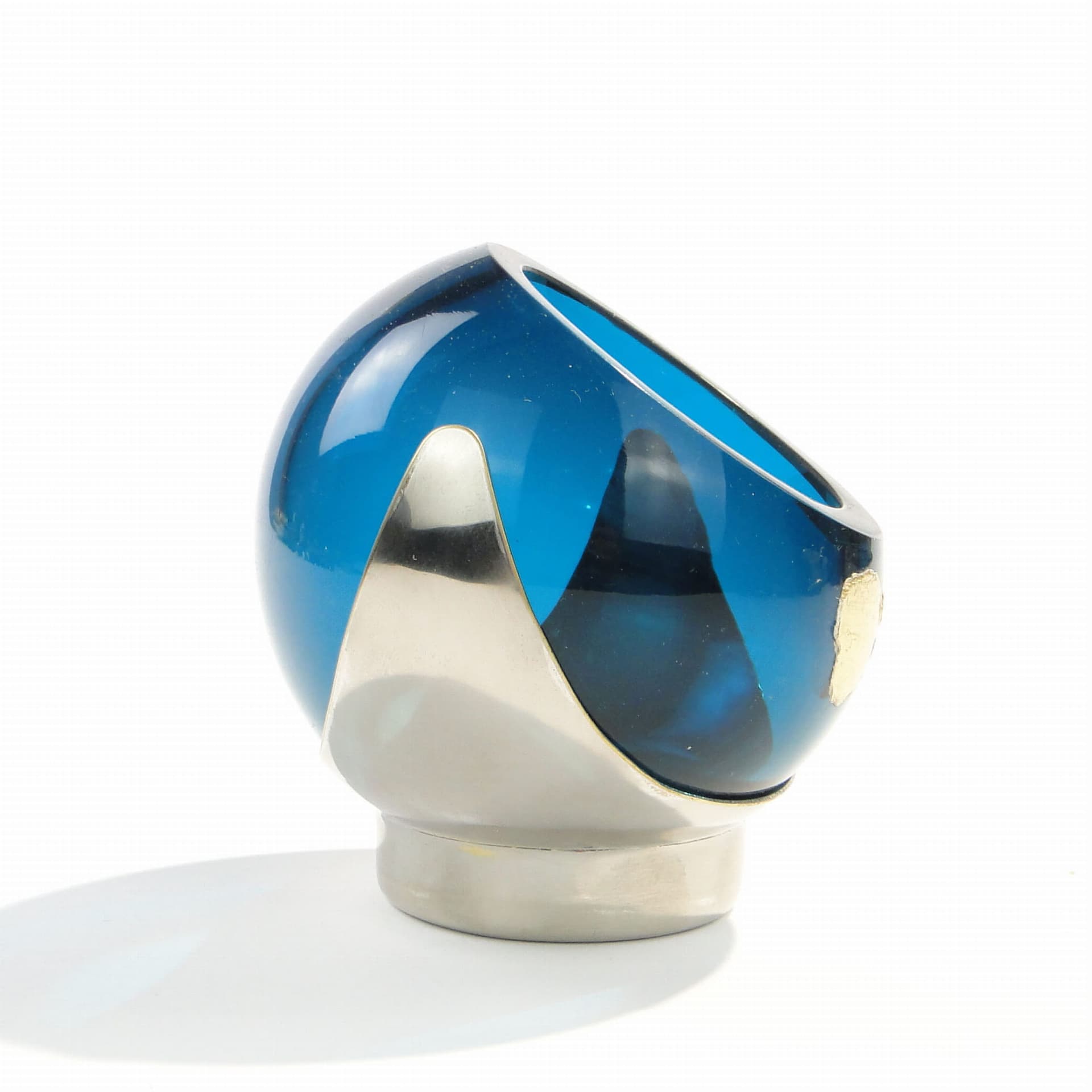 Popielniczka, niebieskie szkło, mosiądz srebrzony, Quist, Niemcy, lata 50. - 178754