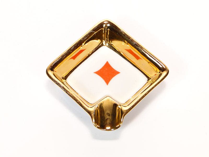 Popielniczka The Cards, porcelana biała czerwony złoty, Polska, lata 50. - 178851