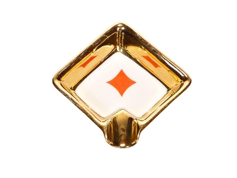 Popielniczka The Cards, porcelana biała czerwony złoty, Polska, lata 50.