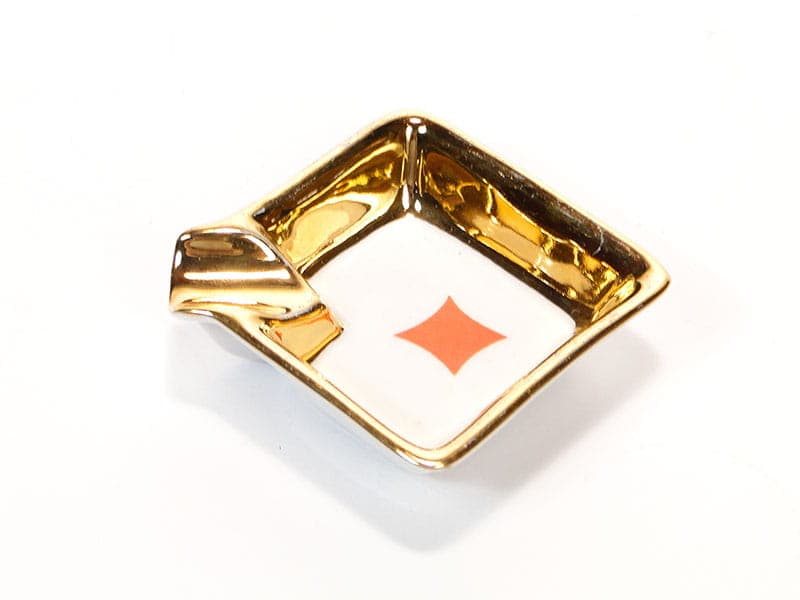 Popielniczka The Cards, porcelana biała czerwony złoty, Polska, lata 50. - 178850