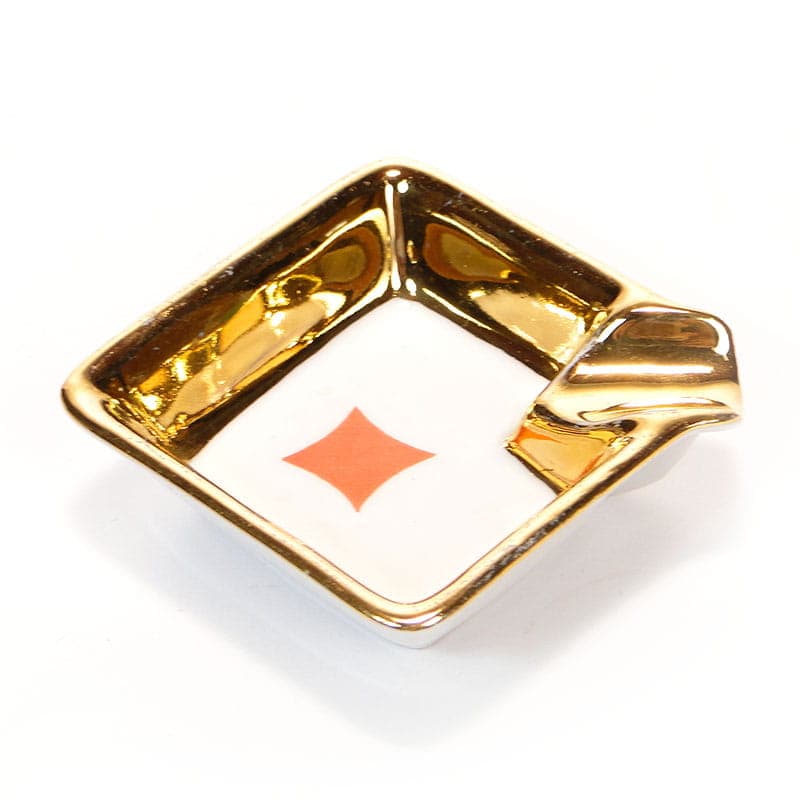 Popielniczka The Cards, porcelana biała czerwony złoty, Polska, lata 50. - 178848